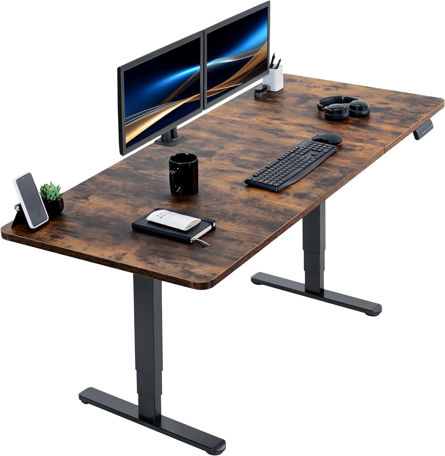 VIVO Electric 71”x30” Stand Up Desk, Rustic Vintage Brown Table Top, Black Frame