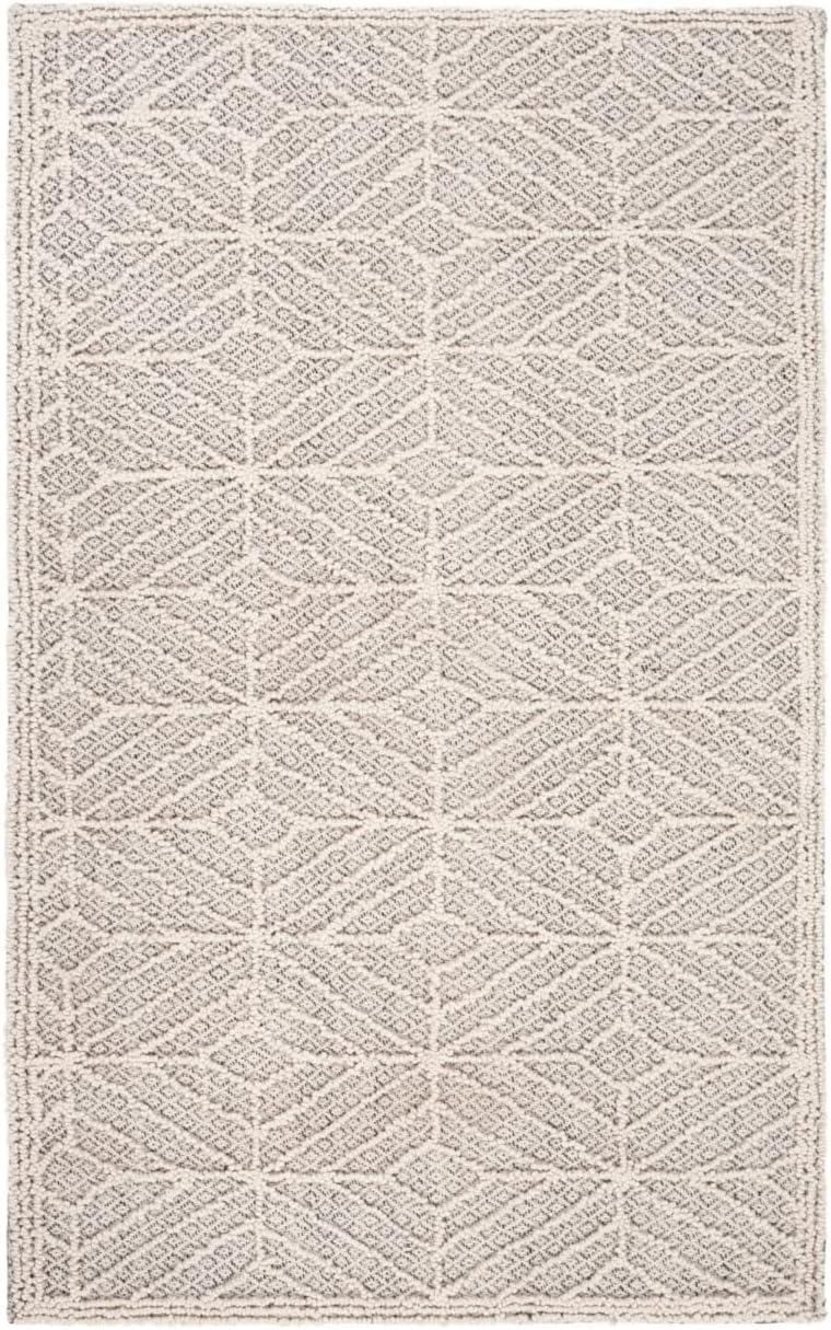 Ivory and Black Hand-Tufted Wool Rectangular Area Rug, 3' x 5'