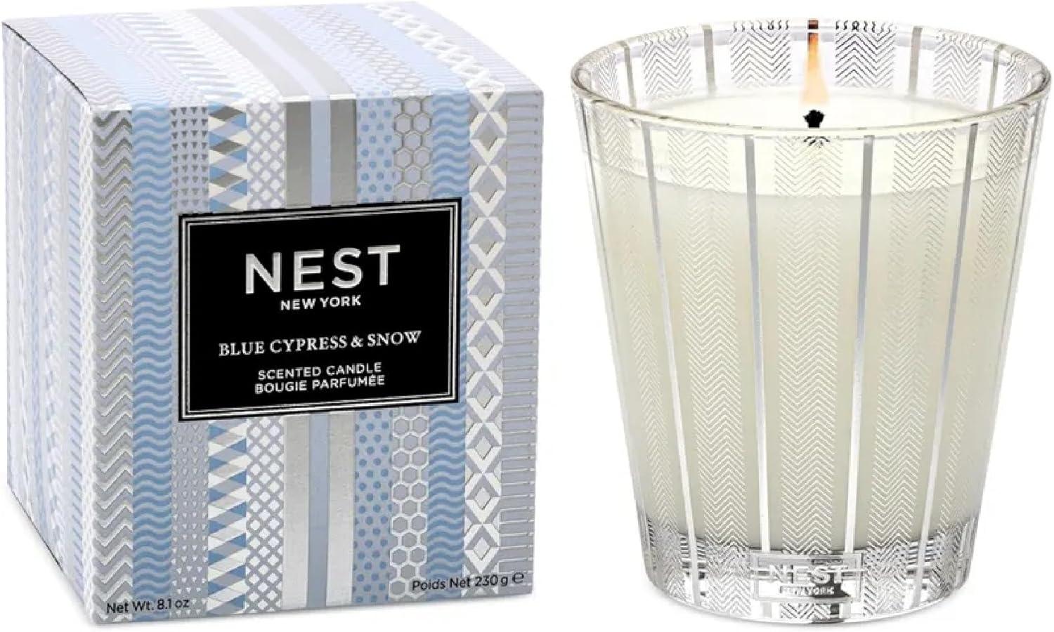 NEST New York Scented 3-Wick Candle, Blue Cypress & Snow - 21.2 oz - Up to 100-Hour Burn Time - Reusable Glass Vessel