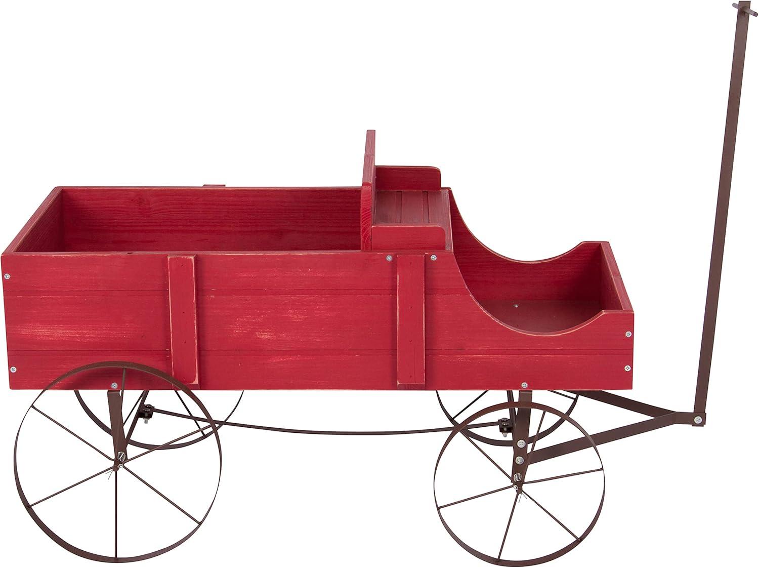 Shine Company Large Cedar Wood Decorative Buckboard Wagon Planter in Red