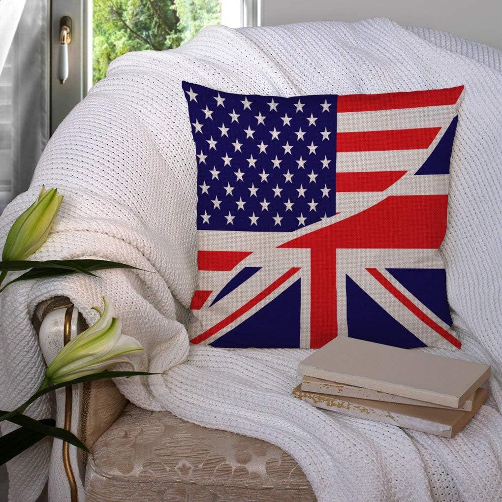SSOIU USA American Flag and The Union Jack British Flag Throw Pillow Cover Farmhouse Cushion Case for Sofa Couch 18x18 Inches Cotton Linen 18x18 inches