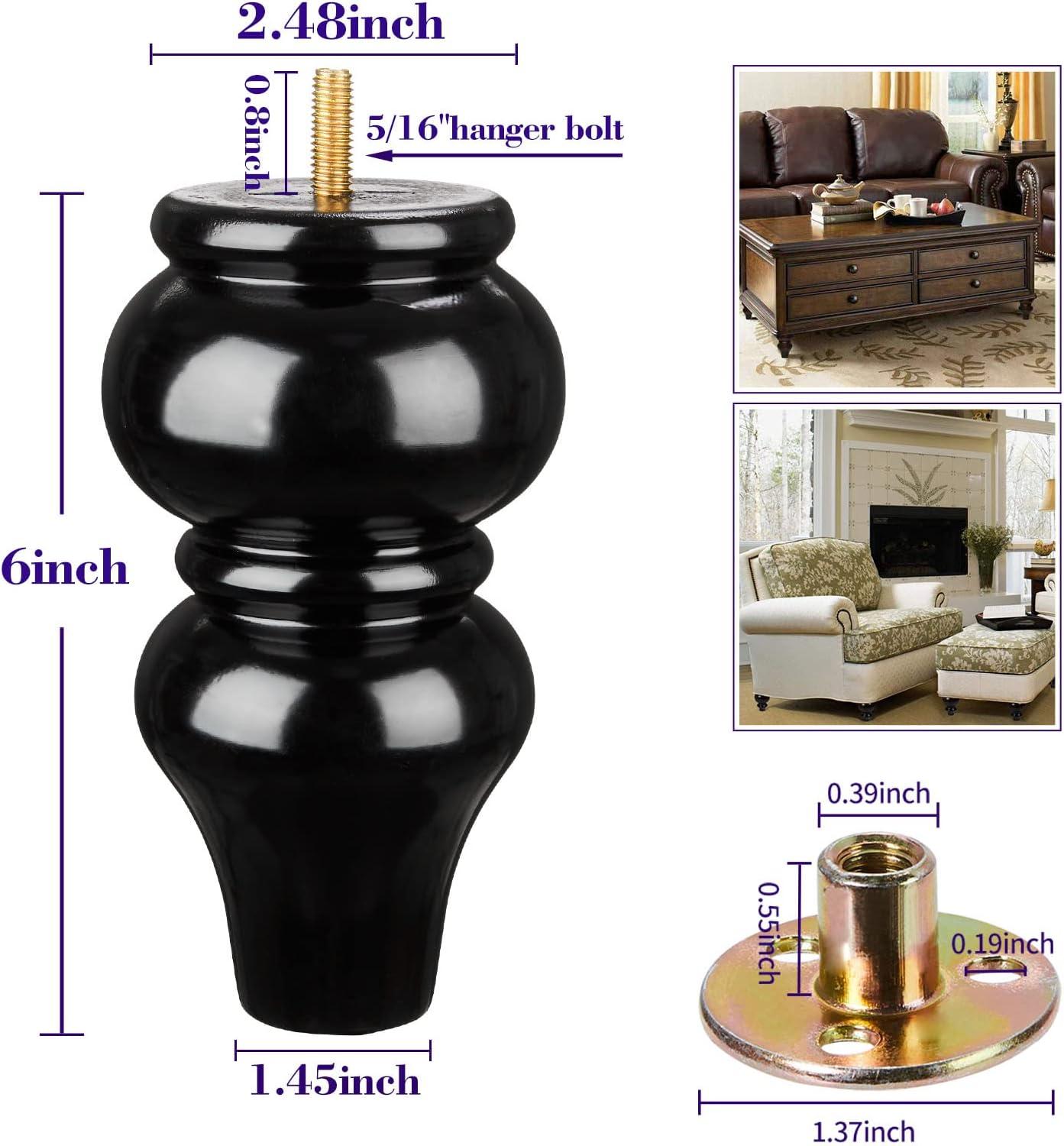 Wood Furniture Legs-Round Couch Legs, Sofa Legs Set of 4,Couch Legs Replacement,for Chair Legs Dresser Legs Cabinet Legs(6 inch Wood Color)