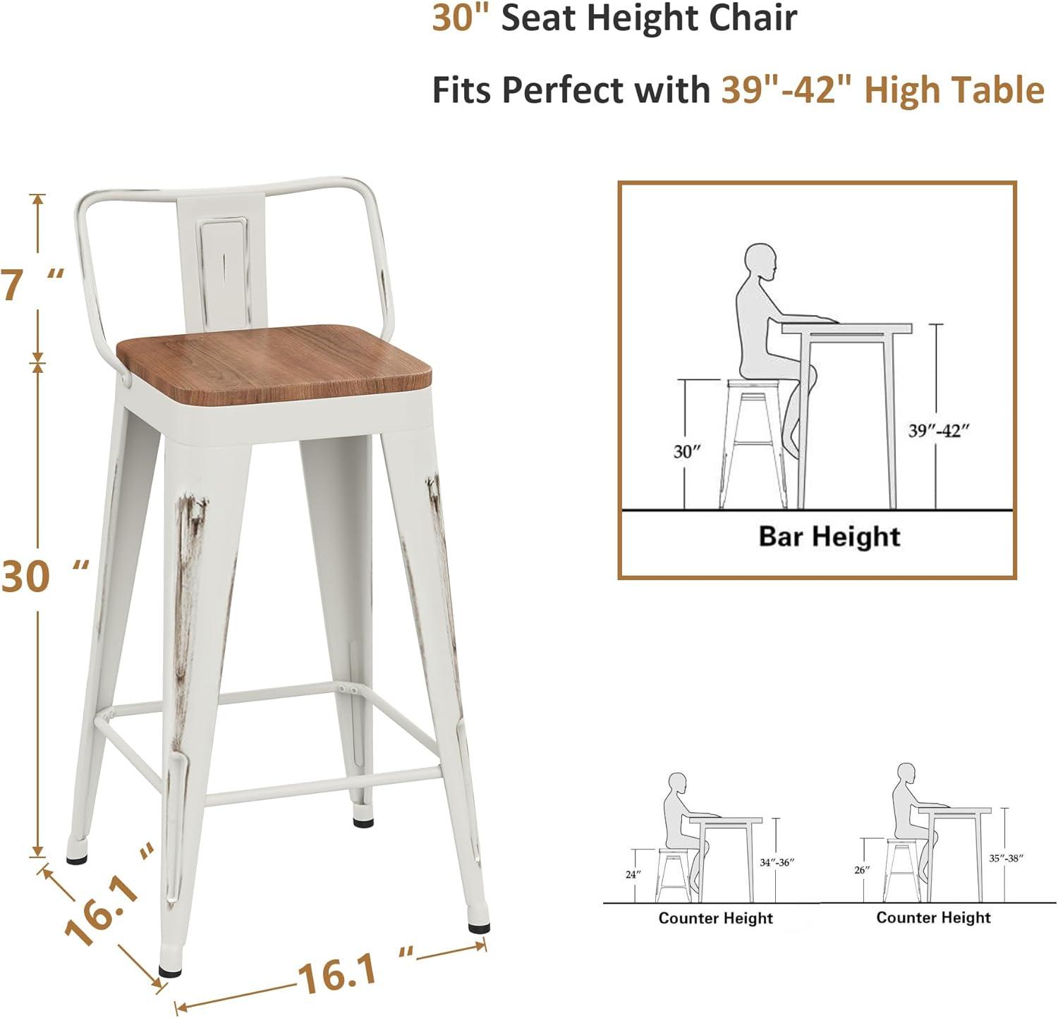 Stools Set of 4 Counter Height  Stools Metal Barstools with Removable Back 30" Kitchen  Stools with Wooden Seat