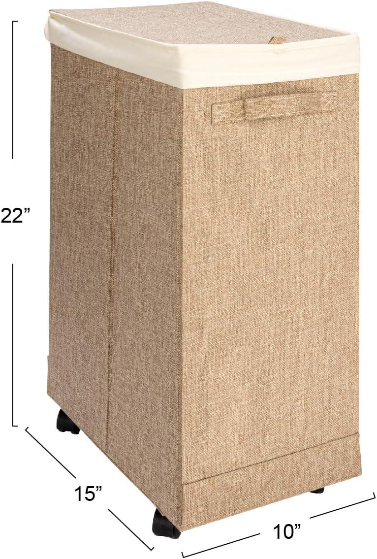 Household Essentials Narrow Collapsible Laundry Hamper with Liner and Lid, Latte