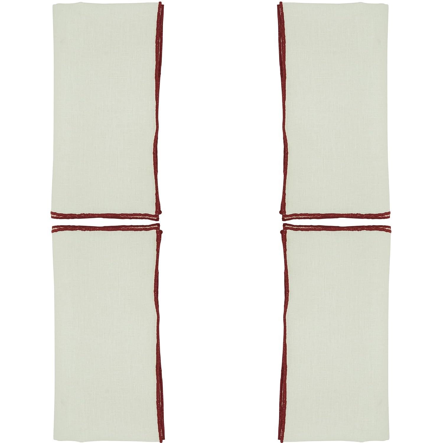 Saro Lifestyle Stitched Border Stonewashed Linen Napkins (Set of 4), Red, 20" x 20"