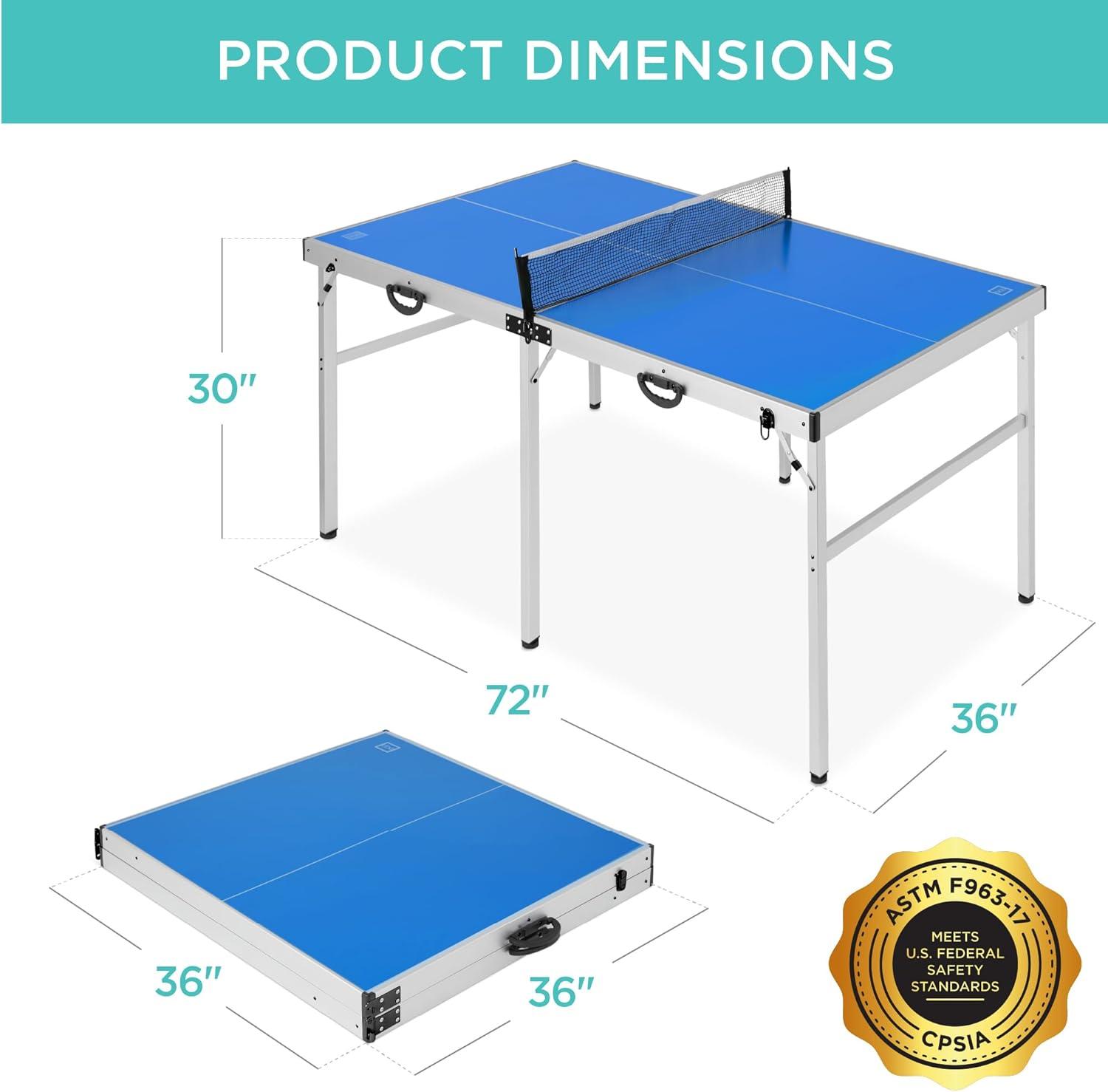 Best Choice Products 6x3ft Portable Ping Pong Table Game Set, Folding Table Tennis w/ 2 Paddles, Balls - Blue