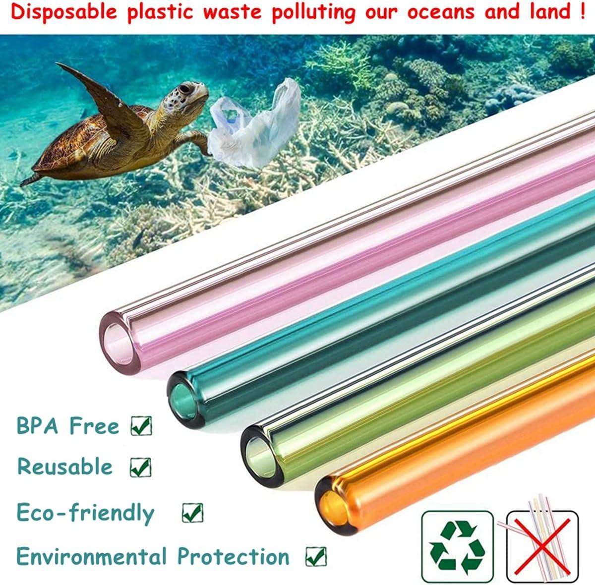 8 Pcs Reusable Glass Straws, 8"x8mm Eco-friendly Drinking Straws for Smoothie, Milkshakes, Tea, Juice, Cocktail Straws, Multi-Color Mixed (8Pcs Bent)