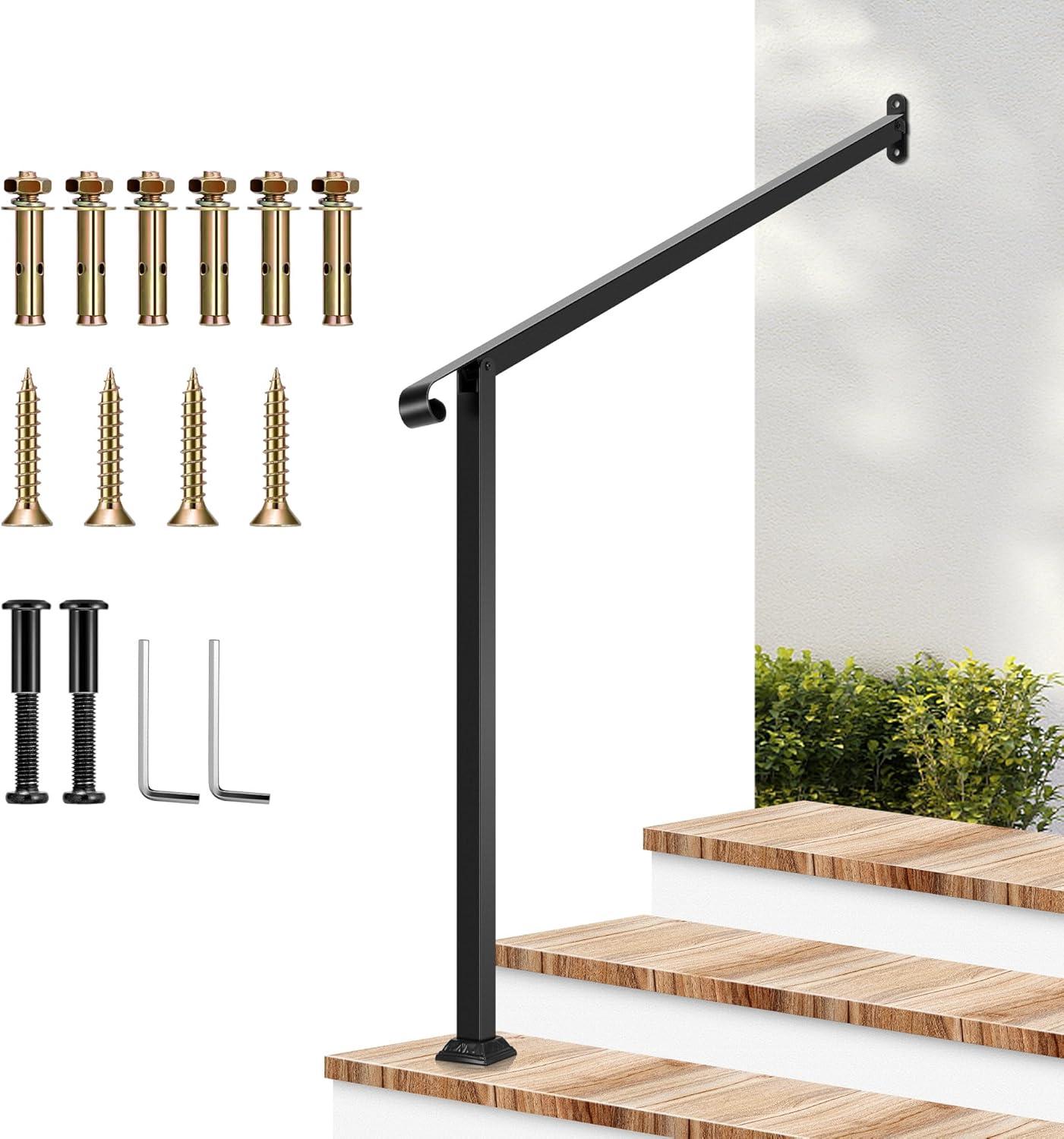 2 Step Wrought Mattle Iron Stair Handrail with Single Curved End