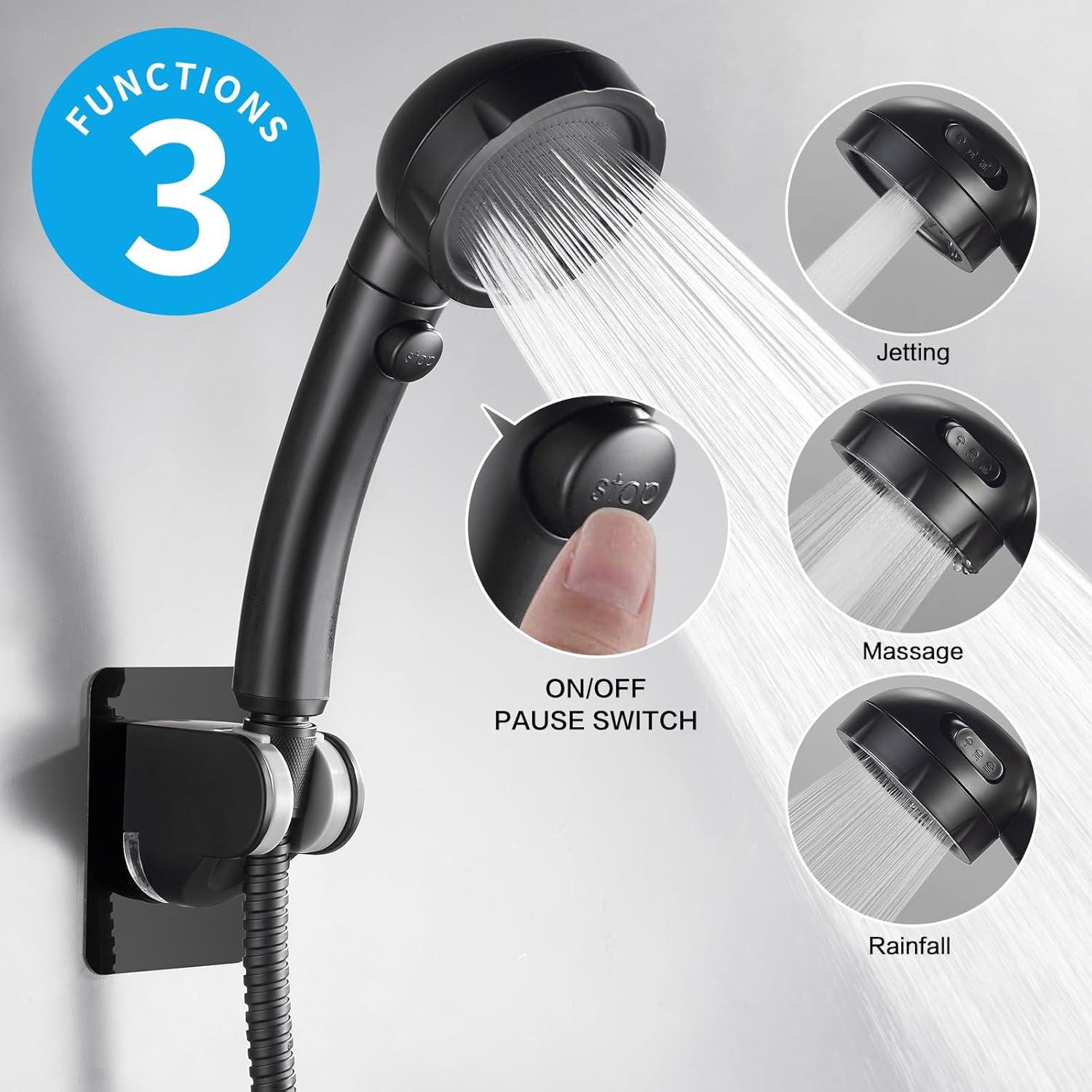 High Pressure Handheld Shower Head with ON/OFF Pause Switch, 3 Spray Modes Shower Head