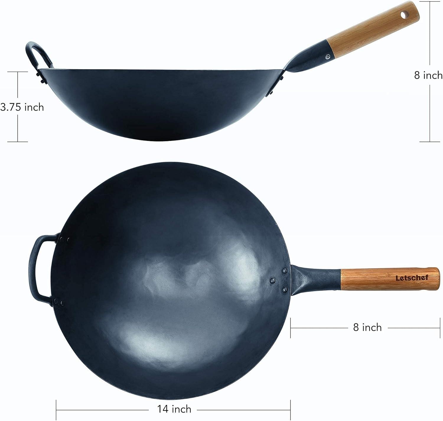 14-Inch Preseasoned Carbon Steel Wok with Bamboo Handle