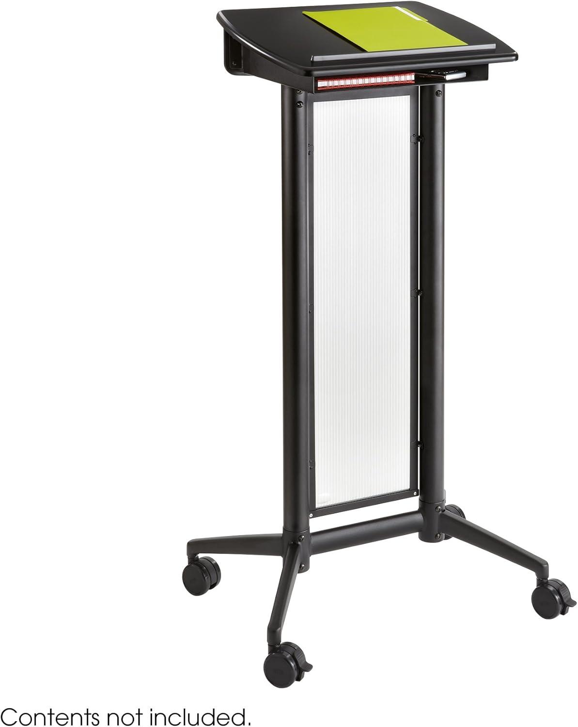 Black Steel Mobile Lectern with Translucent Panel