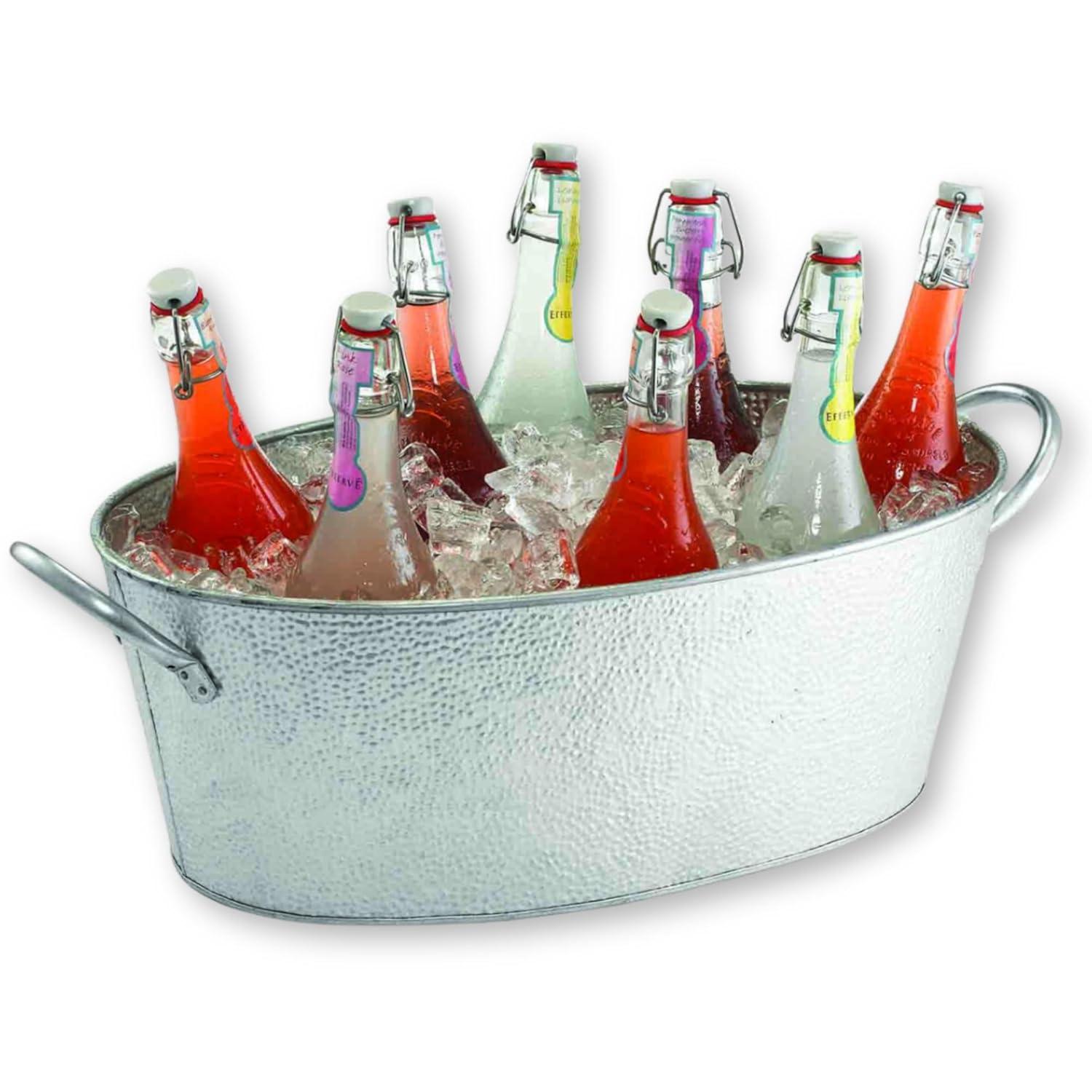 Galvanized Silver Oval Beverage Tub with Handles