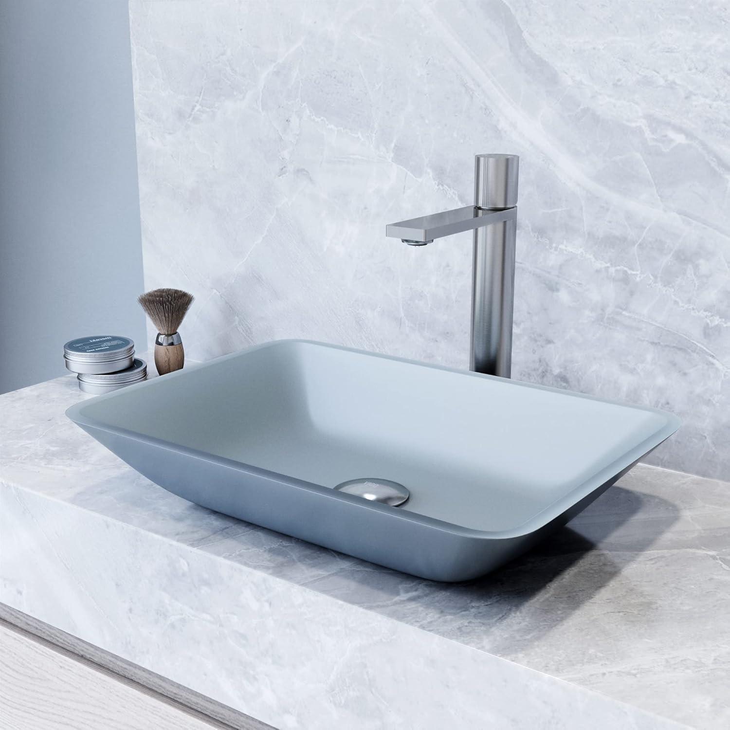 Sottile Luxury Frosted Blue Glass Rectangular Vessel Sink