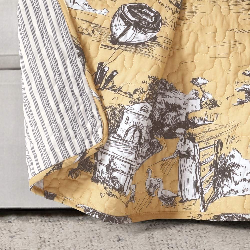 Lush Decor French Country Toile Cotton Reversible Single Throw Yellow/Gray 50X60