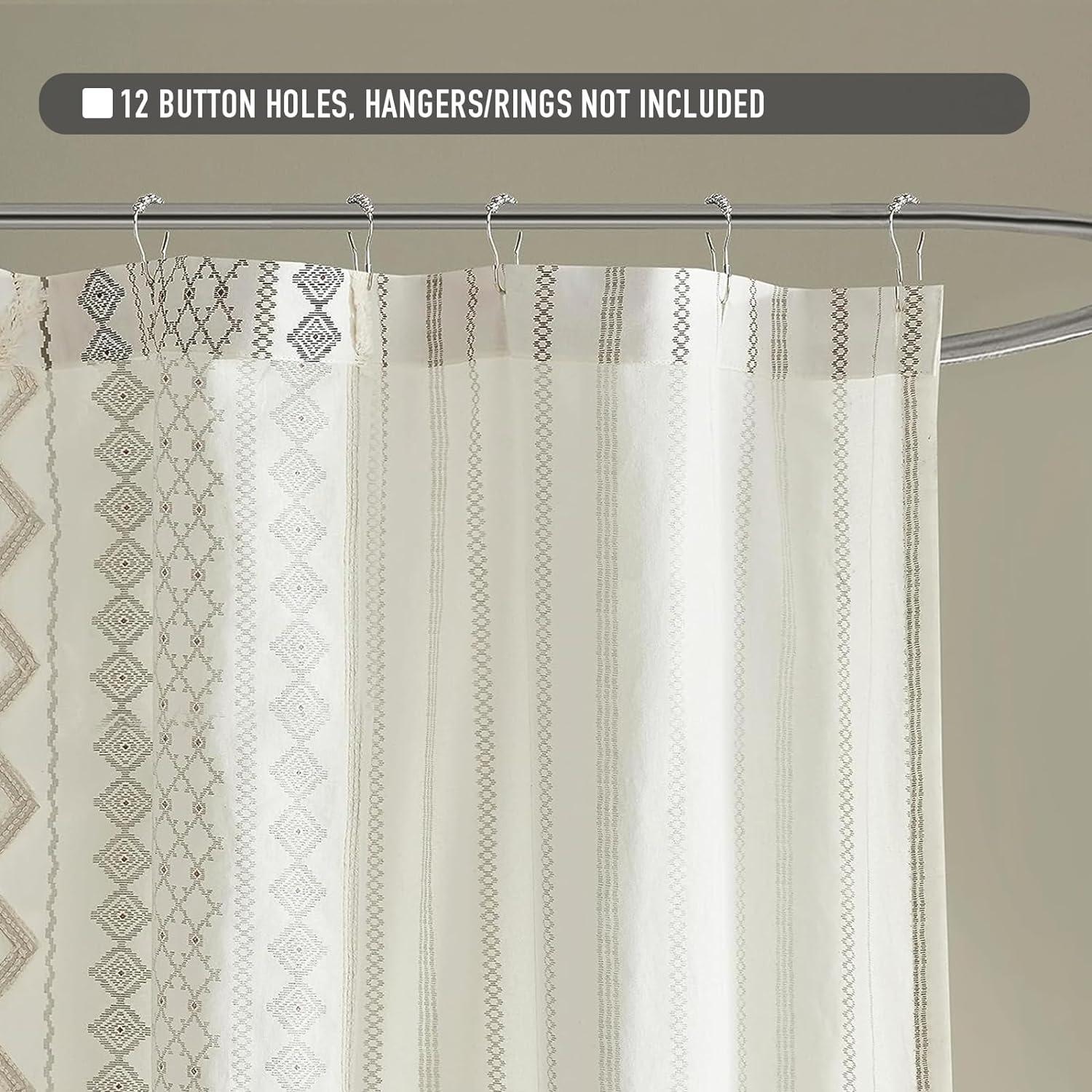 Ivory Cotton Shower Curtain with Chenille Stripe, 72in