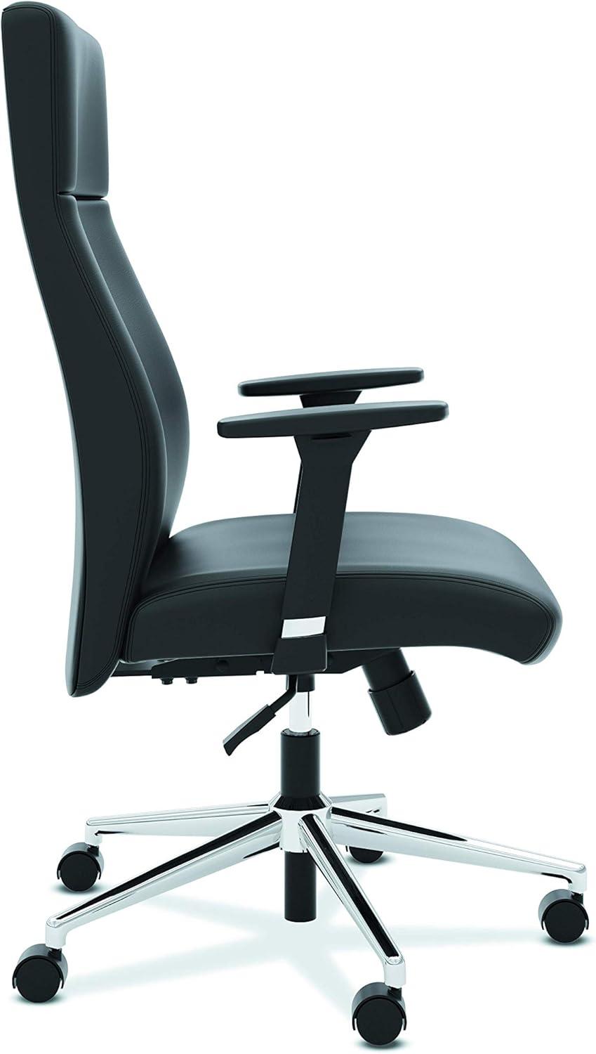 Black High-Back Leather Swivel Office Chair with Adjustable Arms