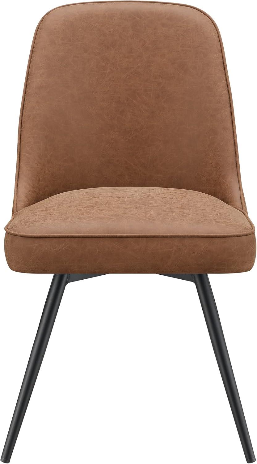OSP Home Martel Faux Leather Swivel Chair with Black Legs in Sand Brown
