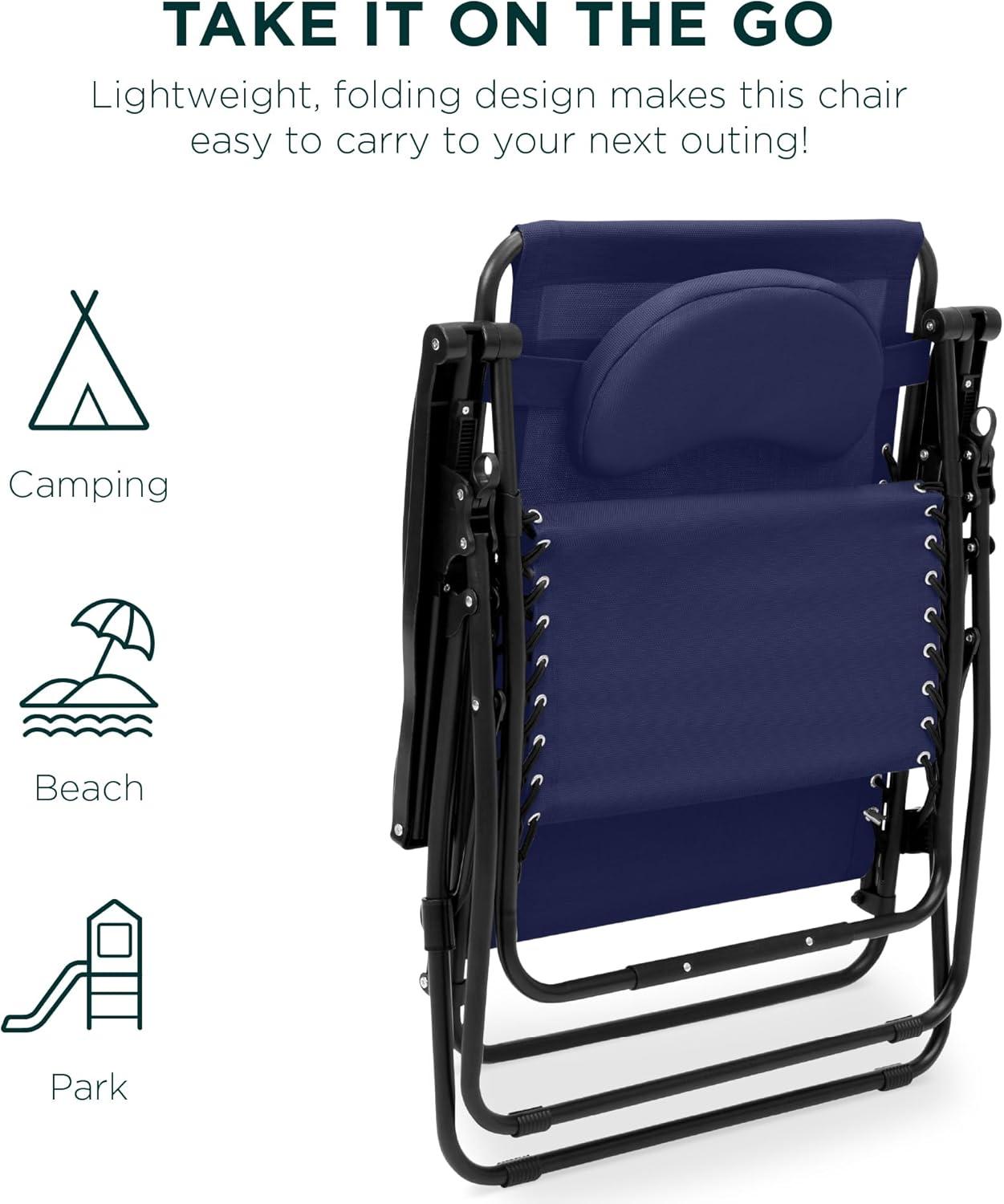 Best Choice Products Oversized Zero Gravity Chair, Folding Outdoor Patio Recliner w/ Cup Holder - Navy