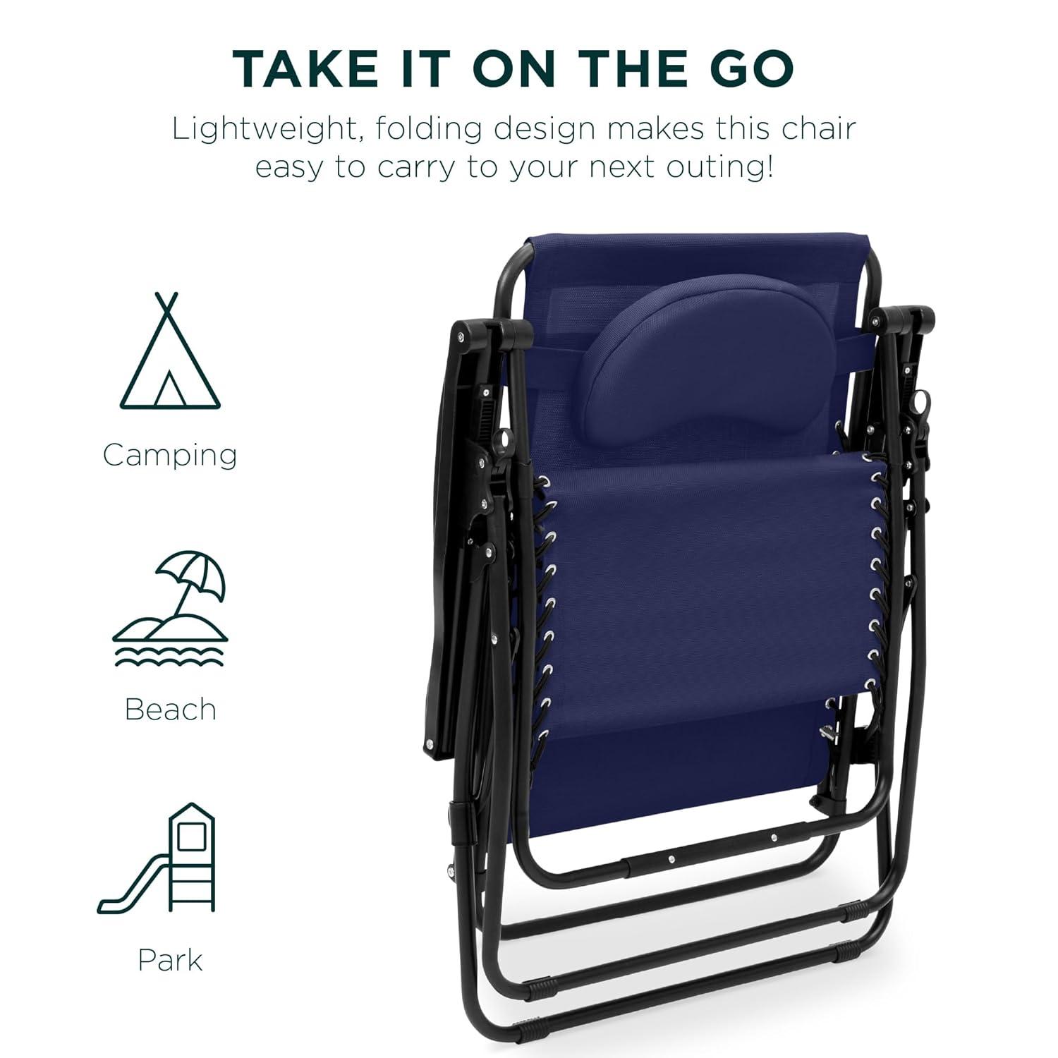 Navy Blue Steel Frame Zero Gravity Outdoor Recliner with Cushions