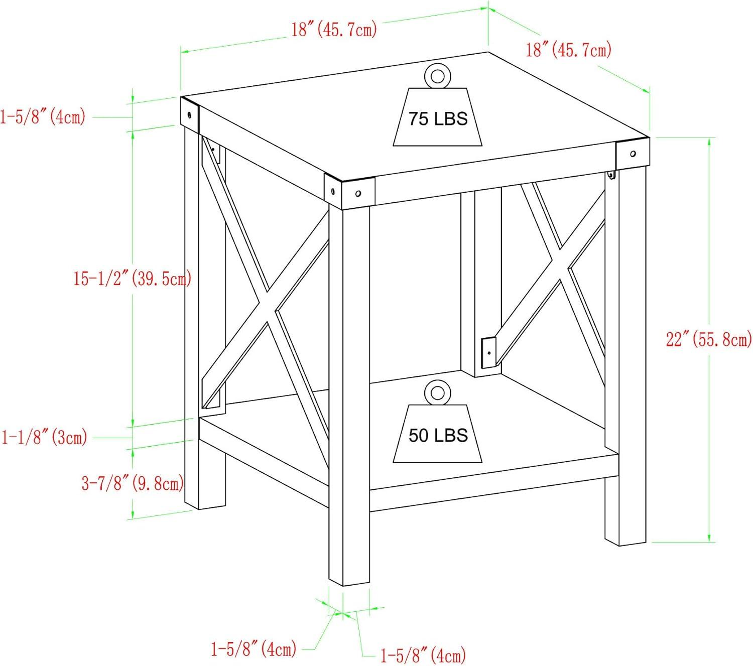 Rustic Farmhouse 18" Square Wood & Metal X-Accent Side Table in Dark Walnut