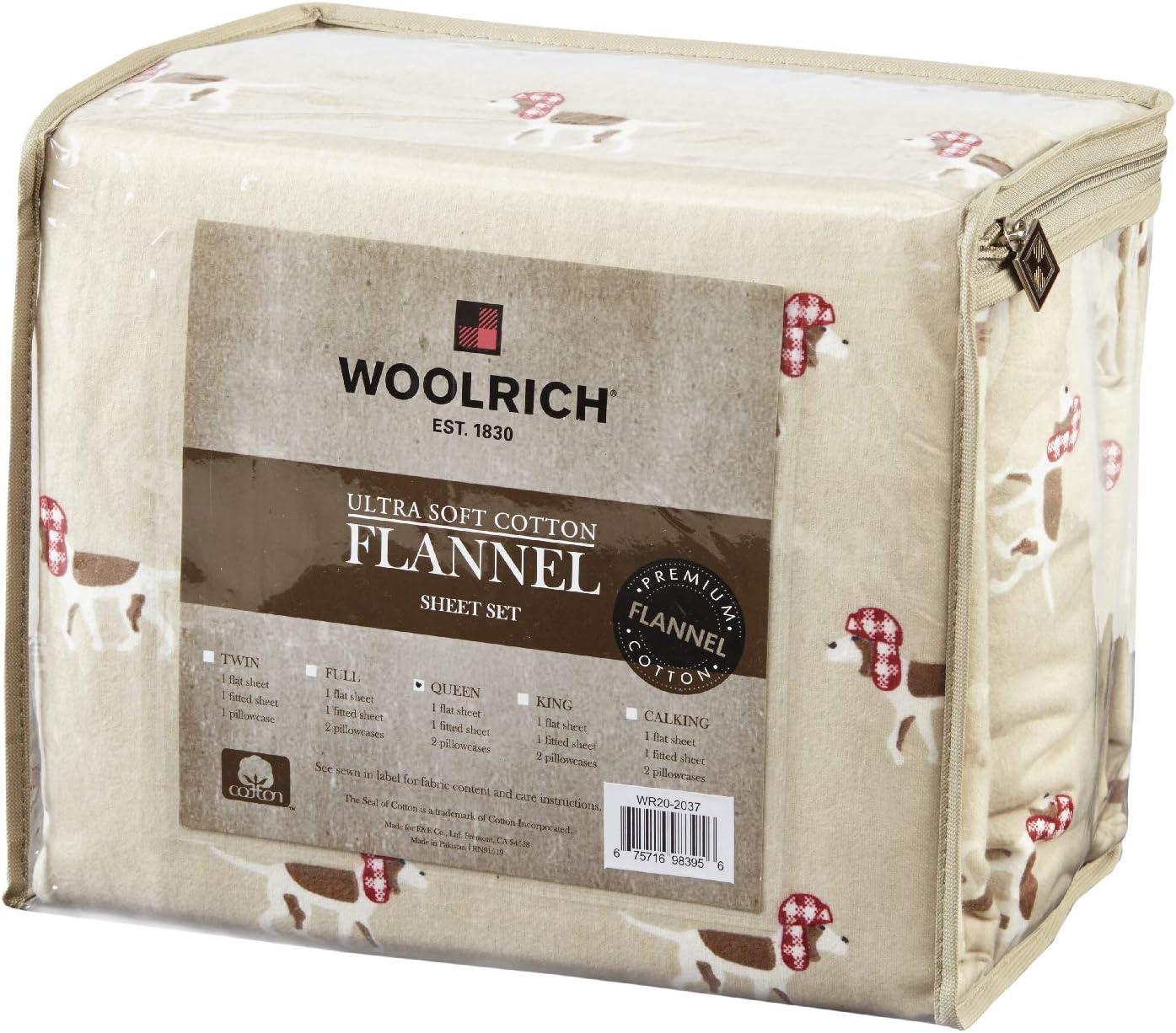 Woolrich 4-Piece Tan Dog Cotton Flannel Sheet Set, Twin