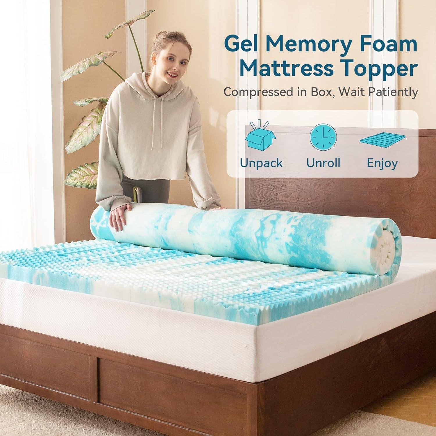 Mattress Topper Queen - 2 Inch Gel Memory Foam Mattress Topper Queen Size for Back Pain, CertiPUR-US Certified, Blue