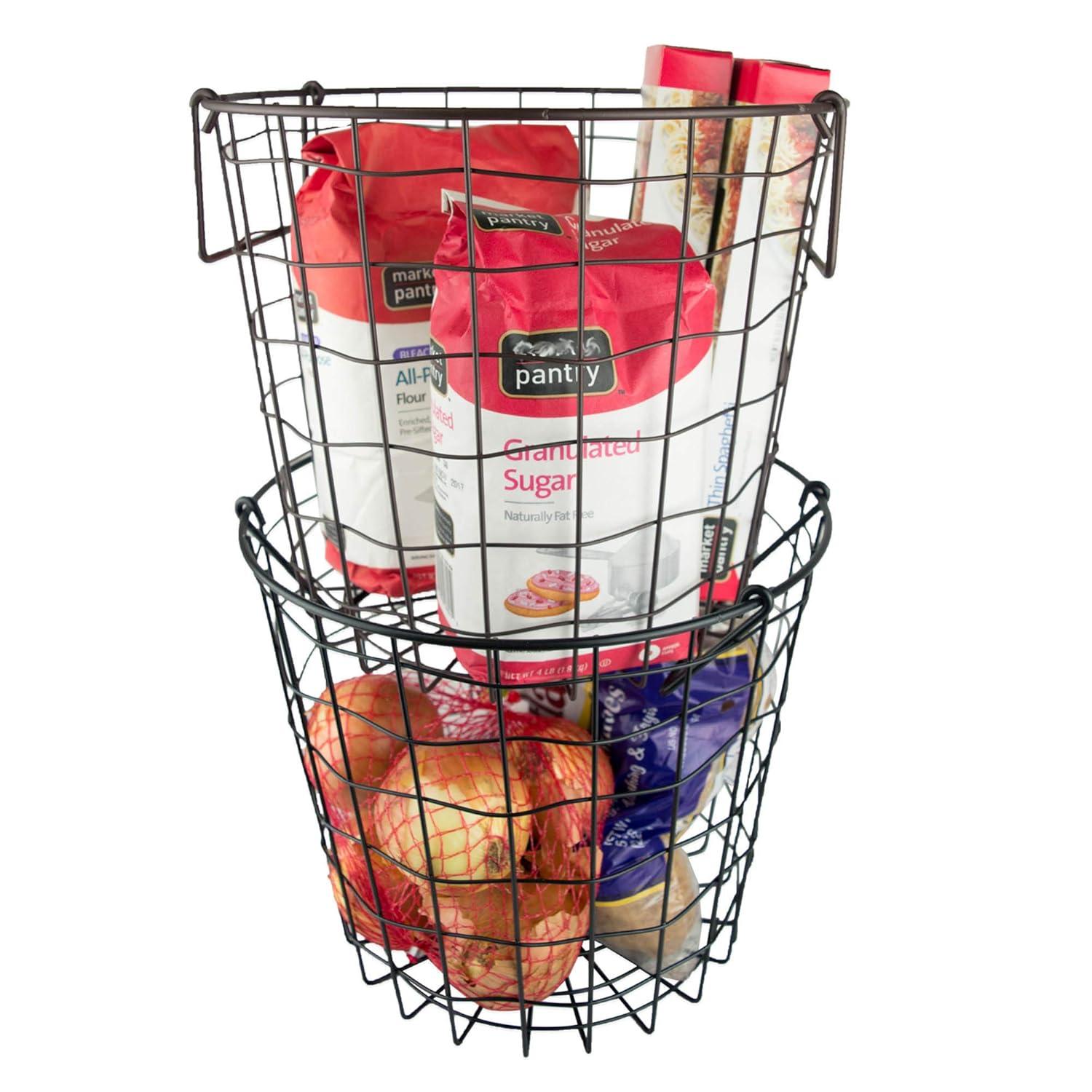 DII Metal Wire Mesh Stackable Utility Storage Bin, Small Round, 12x12x10", Bronze