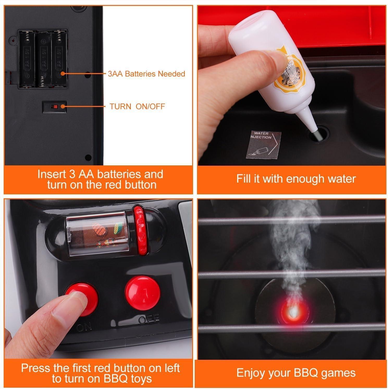 RUVINCE Kids BBQ Grill Playset - Kitchen Toy Grill Set with Smoke & Light