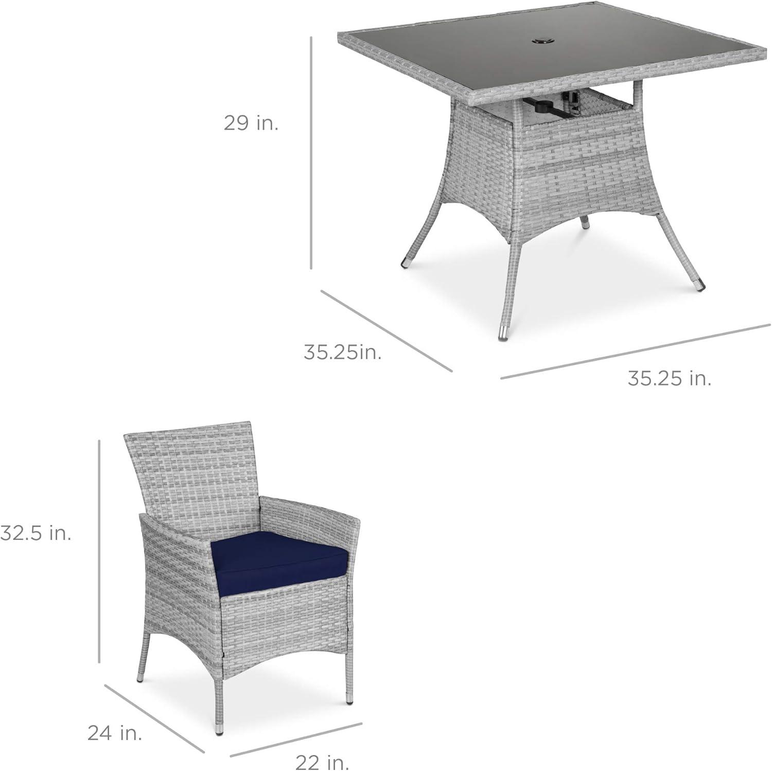 Best Choice Products 5-Piece Indoor Outdoor Wicker Patio Dining Table Furniture Set w/ Umbrella Cutout, 4 Chairs - Navy