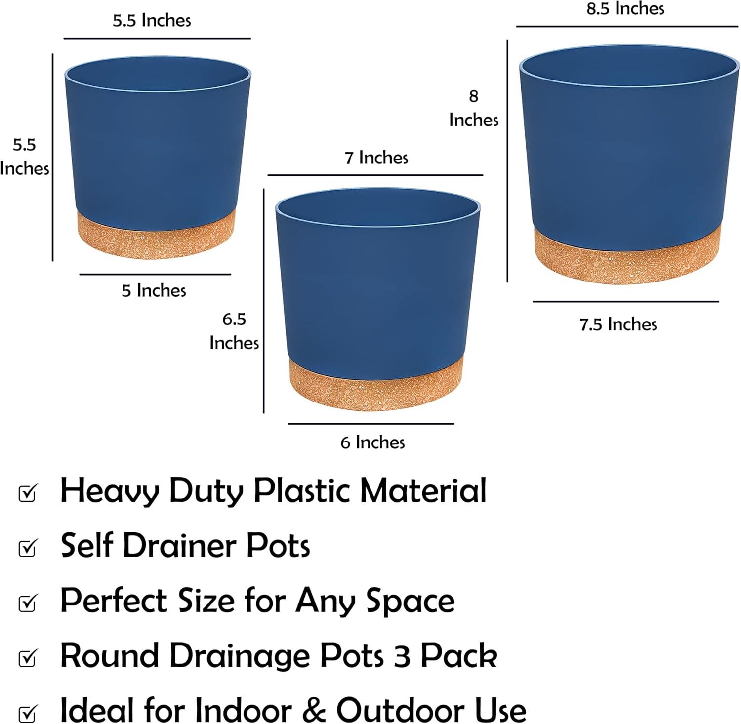 RUBBER BOND Plastic Plant Pots 3 Pack - Modern Indoor/Outdoor Planters for Home Decor - Weather-Resistant Flower Pots - Ideal for Stylish Garden and Patio Decor