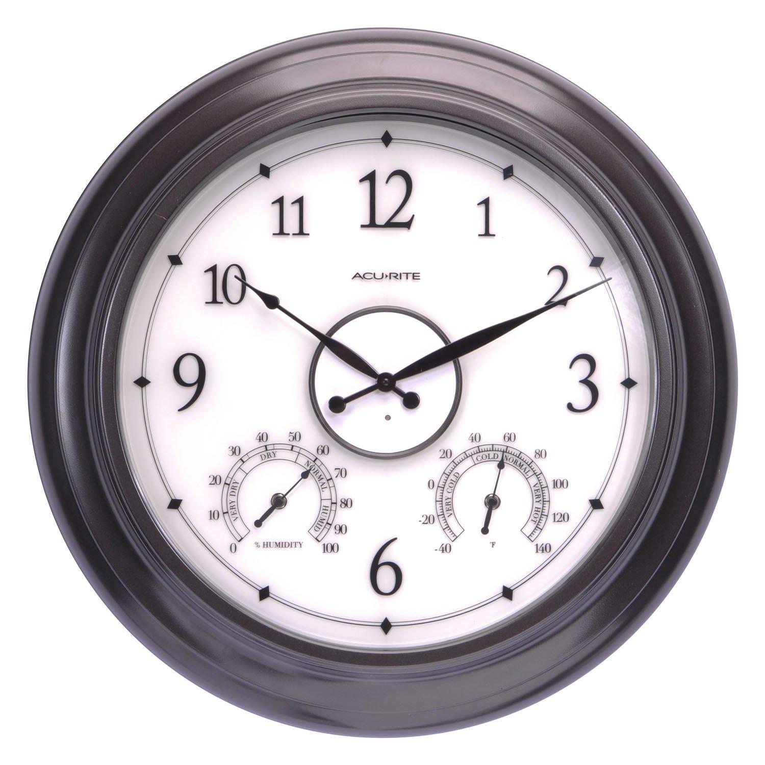AcuRite 24-Inch, Illuminated LED Thermometer Clock with Temperature and Humidity for Outdoor or Indoor Use, Black (75133M)