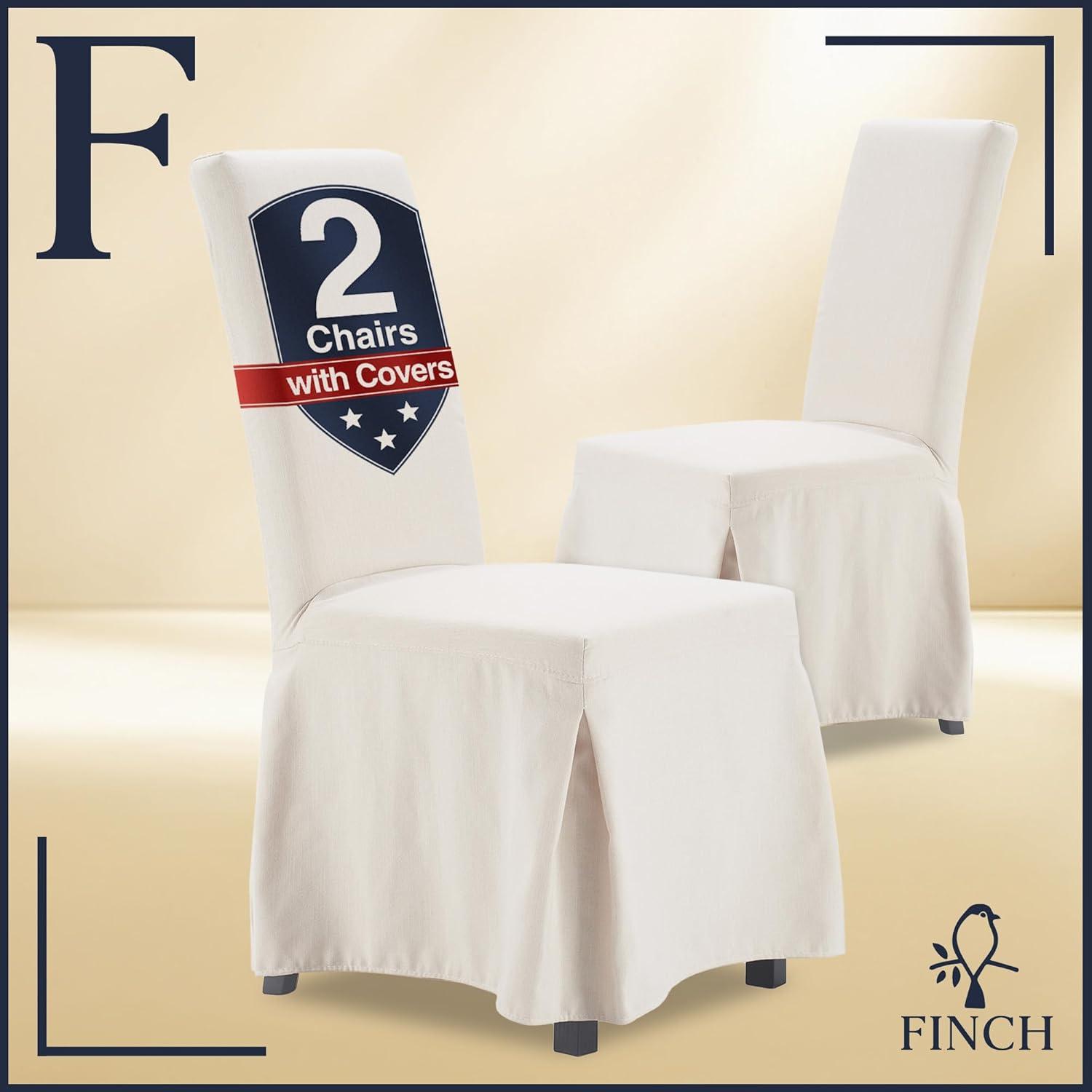 Elegant Ivory Linen Upholstered Parsons Side Chair Set of 2