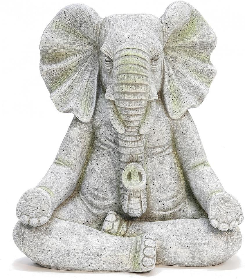 LuxenHome 16.93" LuxenHome Gray MgO Meditating Elephant Statue