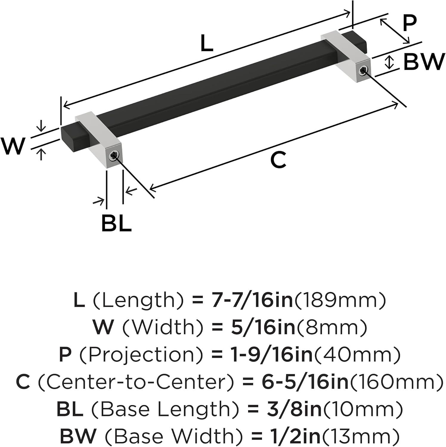 Amerock Mulino 6-5/16 inch (160mm) Center-to-Center Matte Black/Polished Chrome Cabinet Pull