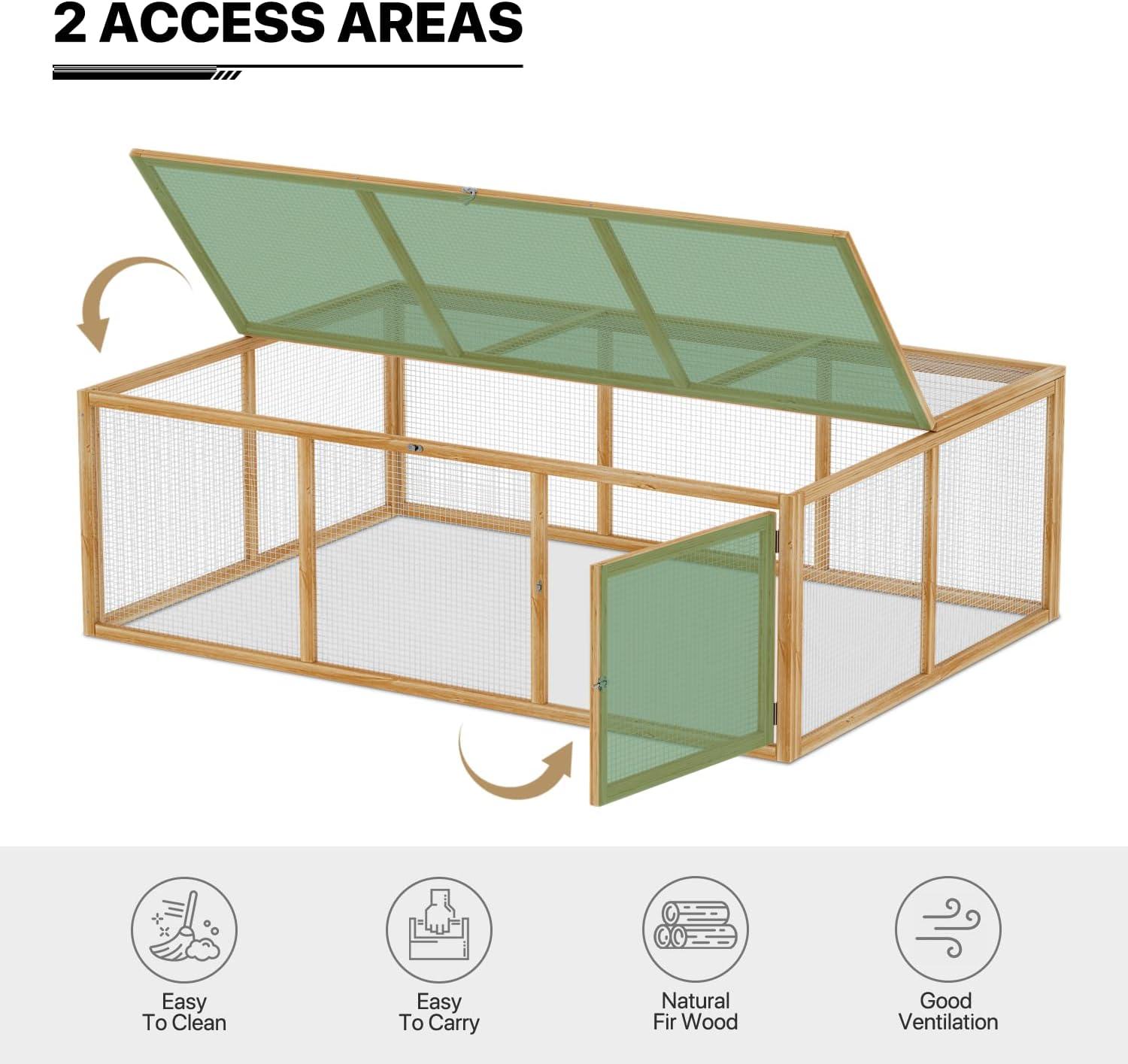 MoNiBloom 68" Wooden Chicken Coop Cage Rabbit Hutch Enclosure Poultry Pet Hutch Garden Backyard with Mesh Run Cage House Indoor and Outdoor Use (Natural)