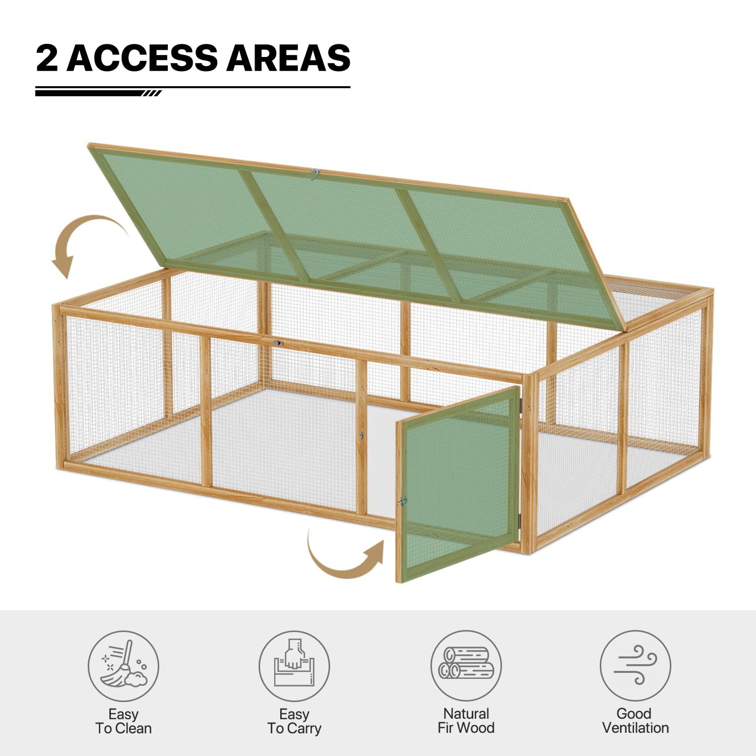 MoNiBloom 68" Wooden Chicken Coop Cage Rabbit Hutch Enclosure Poultry Pet Hutch Garden Backyard with Mesh Run Cage House Indoor and Outdoor Use (Natural)
