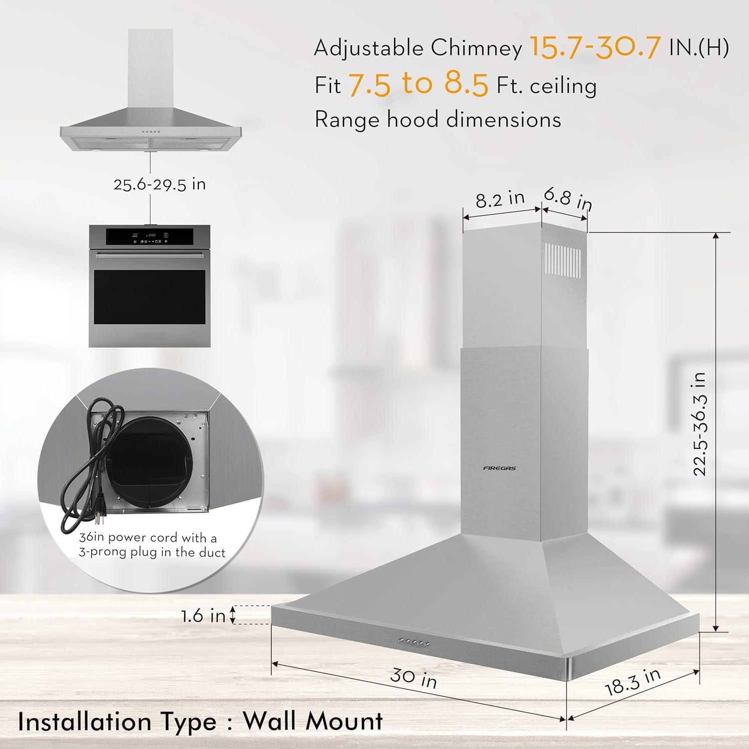 30-Inch Stainless Steel Convertible Wall Mount Range Hood