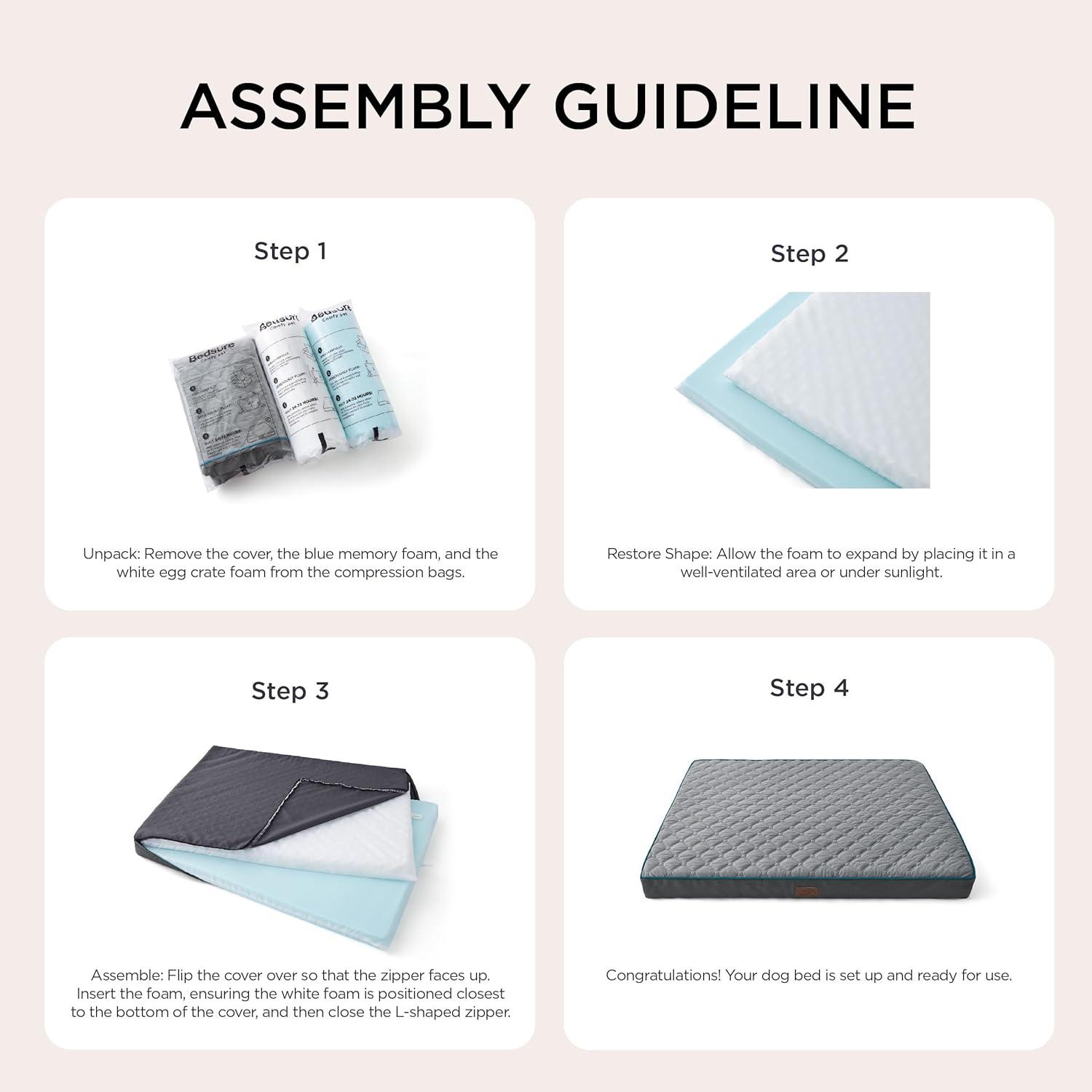 Bedsure Orthopedic Dog Bed for Extra Large Dogs and Crate - Thick Memory Foam Pet Mattress with Removable Washable Cover and Egg Crate Foam, Suitable for Pet Up to 100 lbs, XL 41x29x4 Inches, Grey