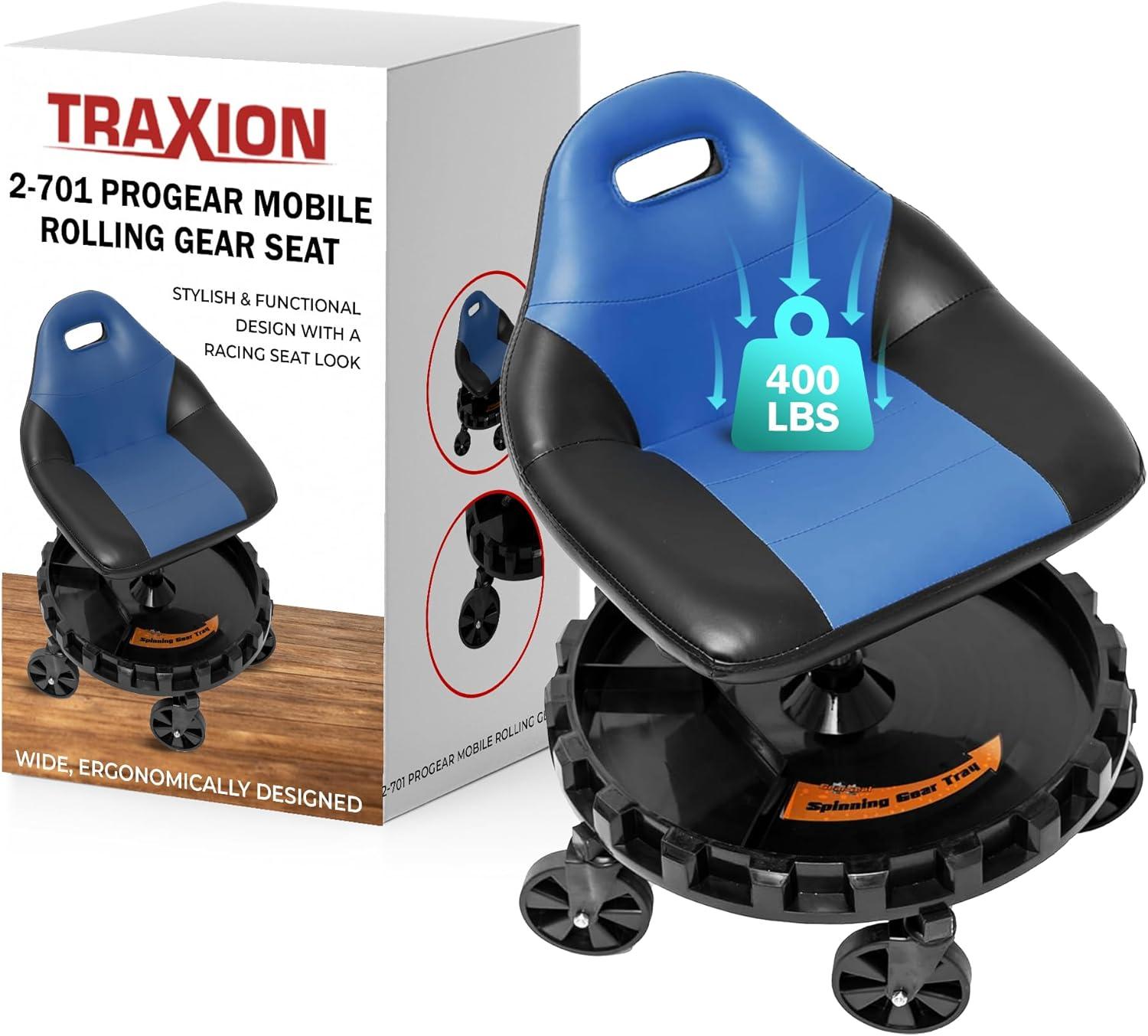 Traxion 2-701 ProGear Mobile Rolling Gear Race Seat with Tray and Five All Terrain Casters - Blue- 5 Pack