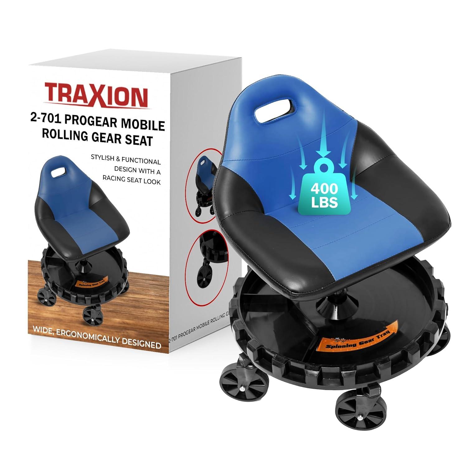 Traxion 2-701 ProGear Mobile Rolling Gear Race Seat with Tray and Five All Terrain Casters - Blue- 5 Pack