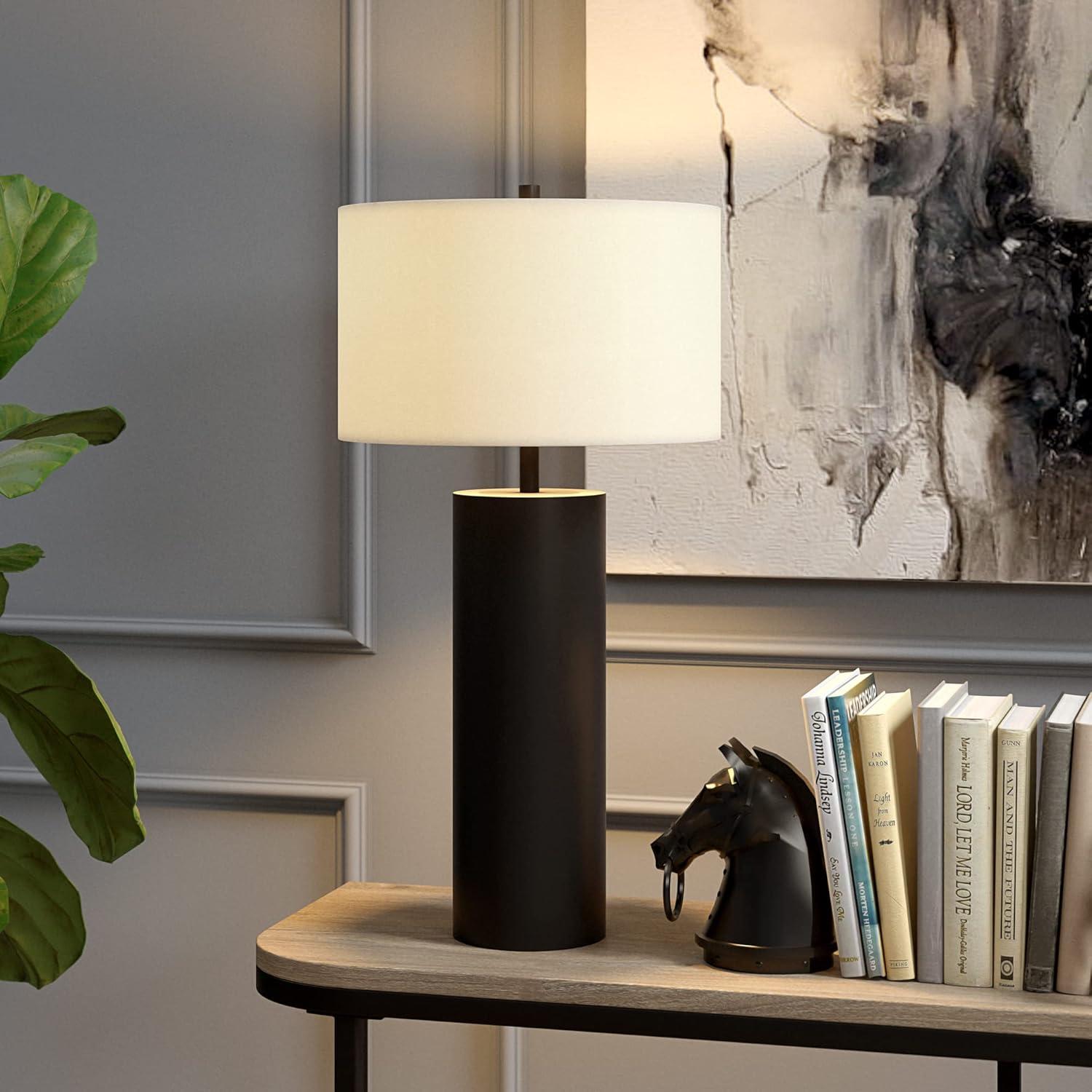 Evelyn&Zoe York 29.5" Mid-Century Modern Metal Table Lamp with White Drum Fabric Shade