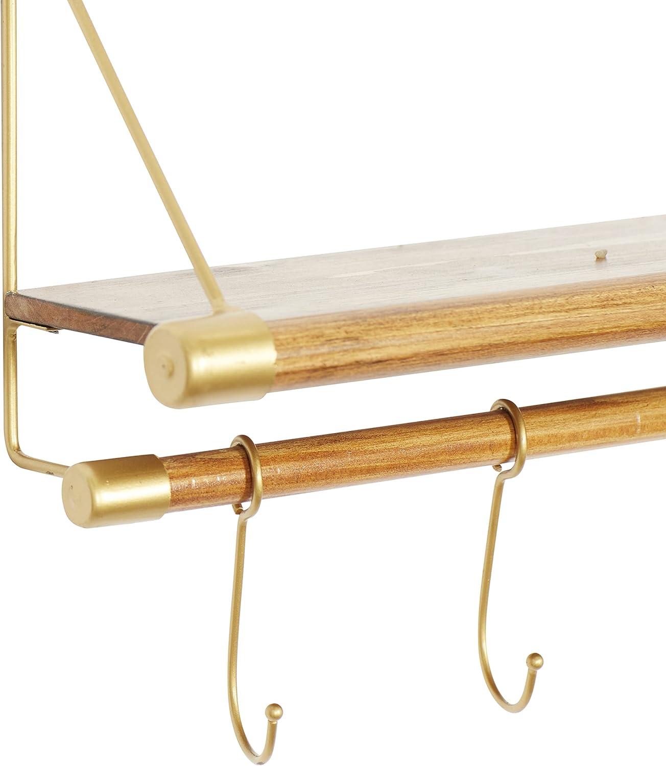 DecMode Gold Wood Contemporary Wall Hook