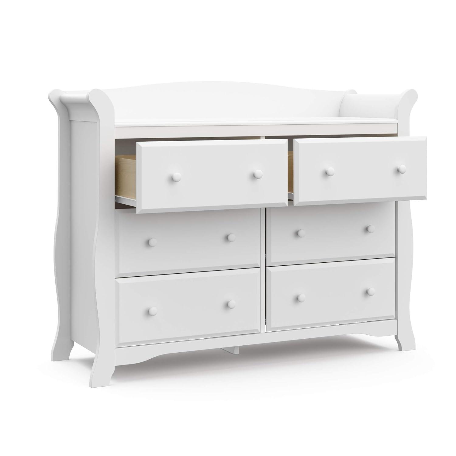 Avalon Sleek White 6-Drawer Nursery Dresser with Ball Bearing Glides