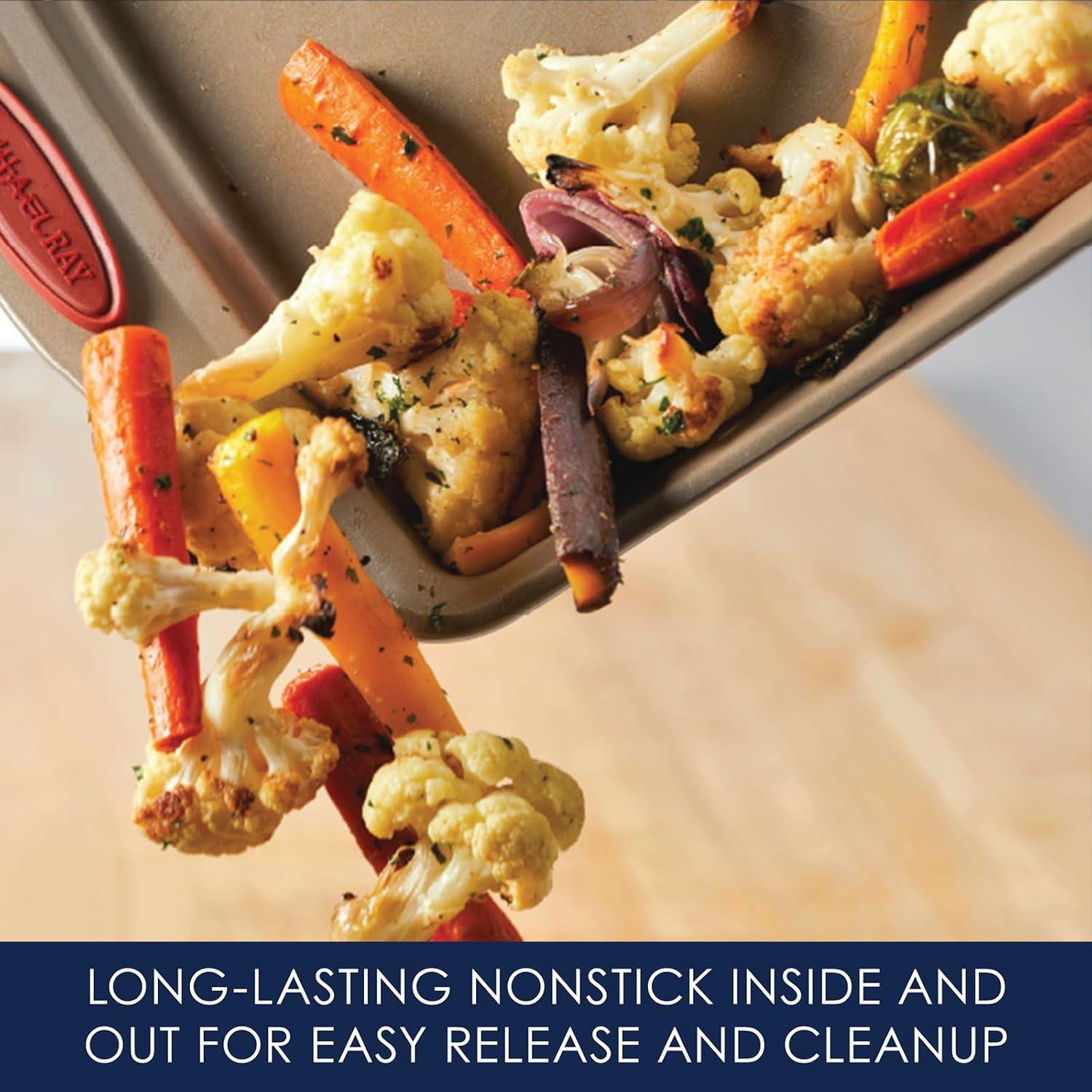 Rachael Ray Cucina Nonstick Bakeware Baking Pans Set, 10 Piece, Latte Brown and Cranberry Red