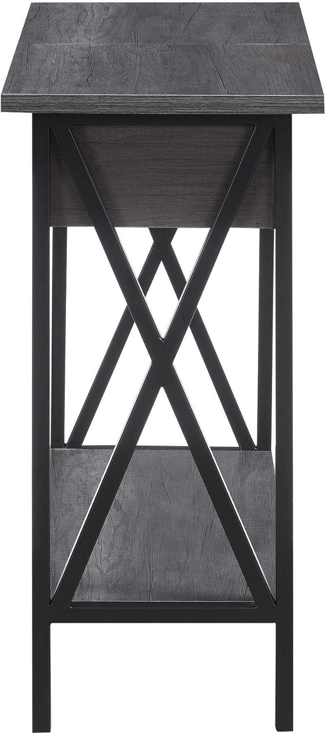 Convenience Concepts Tucson Flip Top End Table with Charging Station and Shelf, Charcoal Gray/Black