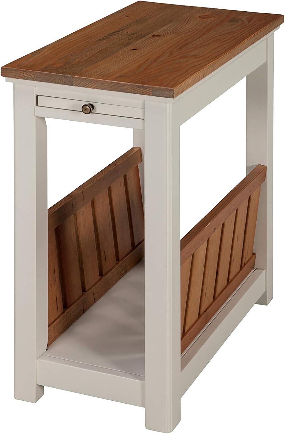 Savannah Chairside Magazine End Table with Pull Out Shelf Ivory with Natural Wood Top - Bolton Furniture