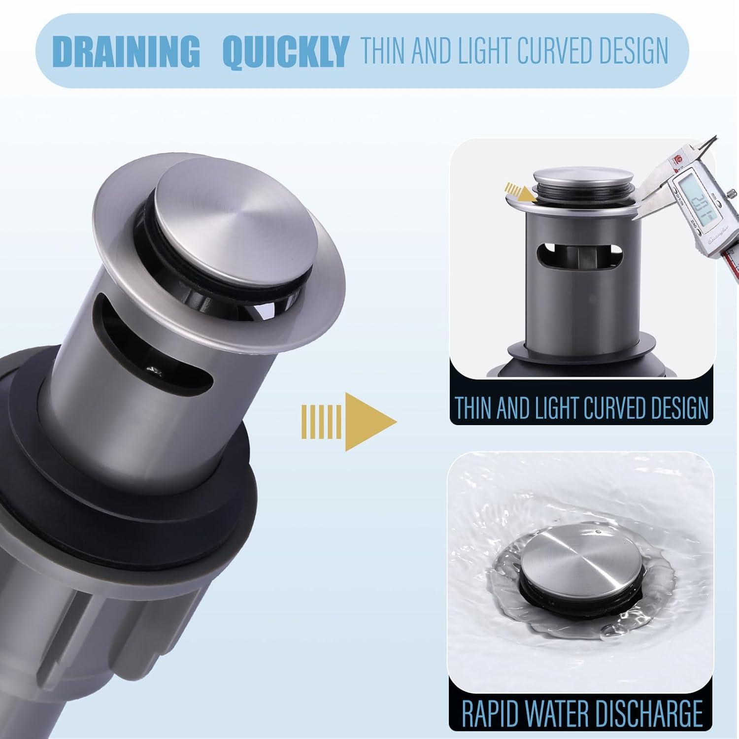 Pop Up Stopper Bathroom Sink Drain with Overflow Vessel Sink Drain for Bathroom Brushed Nickel Pop Up Drain Stopper Anti Clog Strainer Assembly with Strainer Lavatory Vanity Vessel Pop Up Stopper