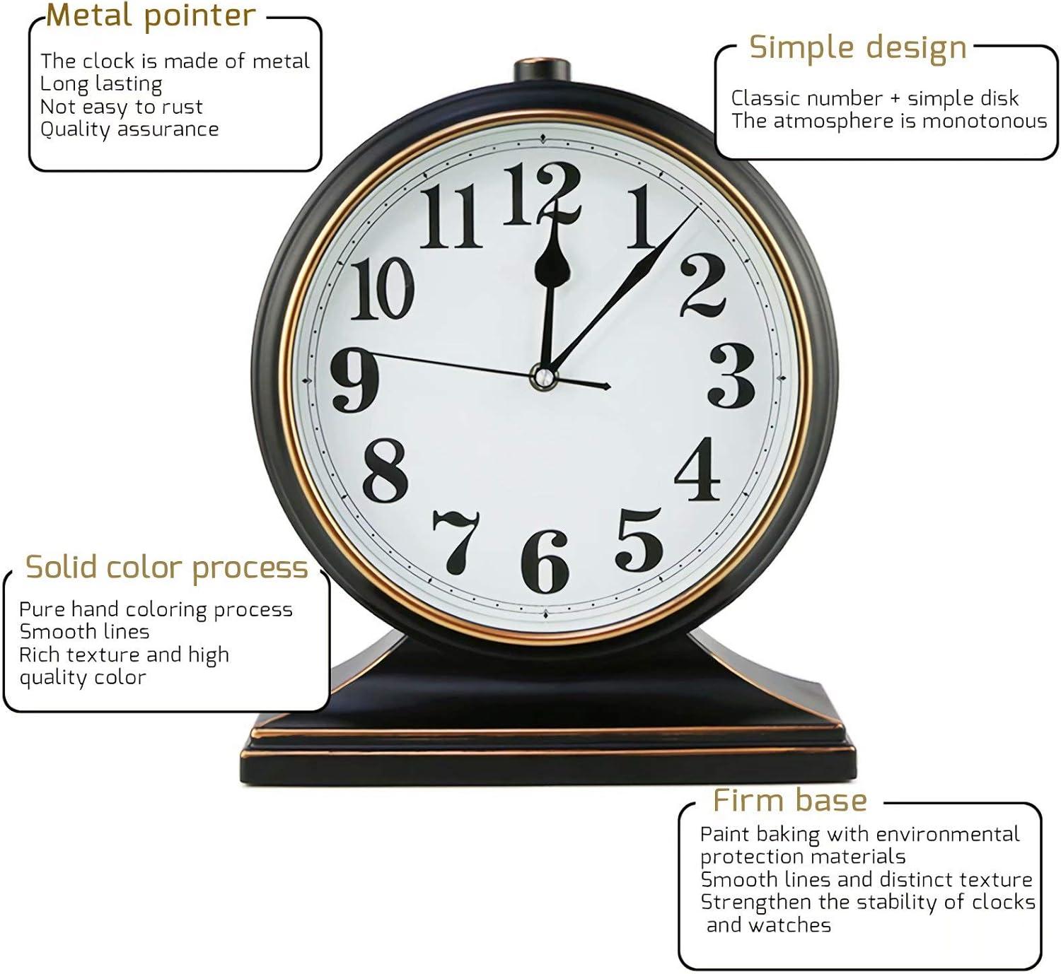 Black and Gold 10-Inch Retro Silent Quartz Table Clock