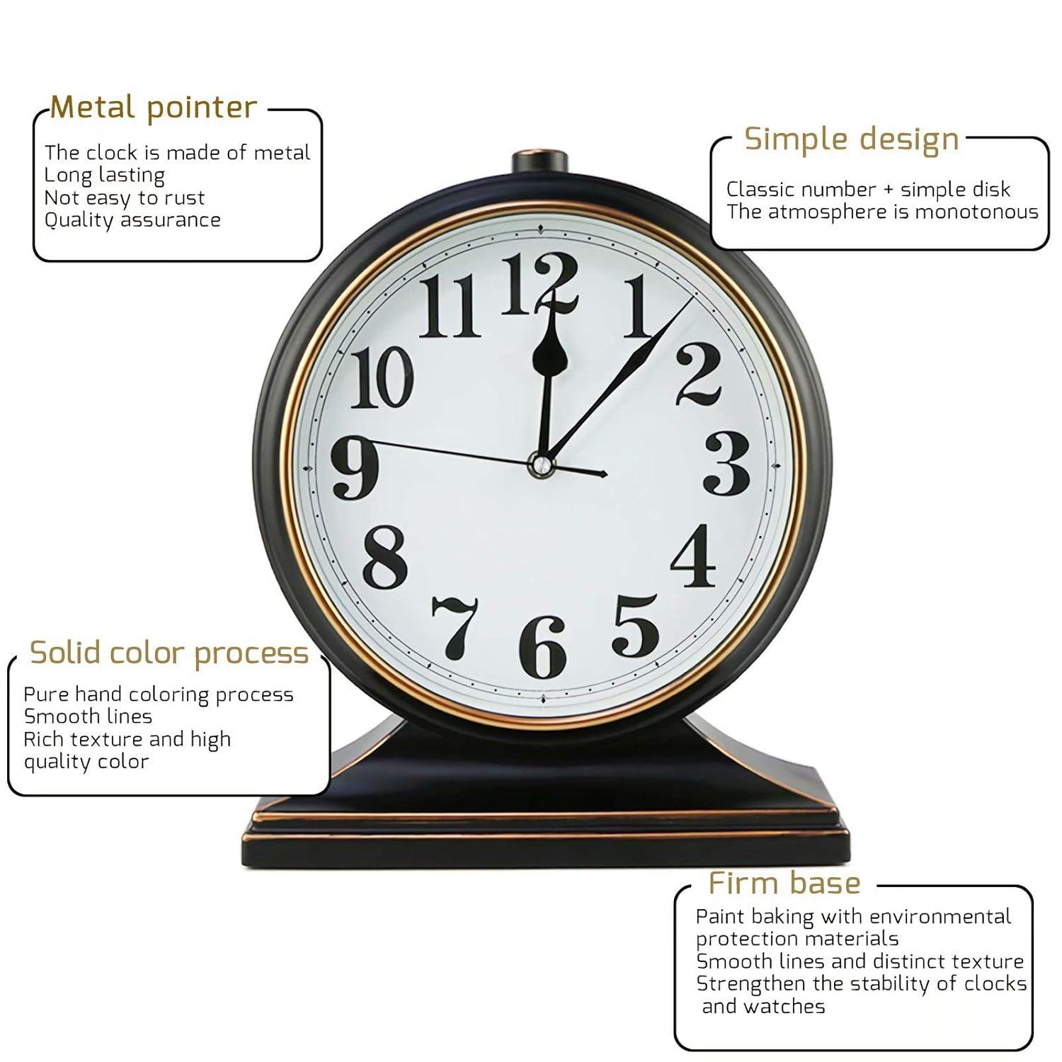 Table Clock-Modern Table Clock Silent-Non-Ticking 10-inch dial, Clear and Easy to Read, Used for Living Room, Bedroom Decoration