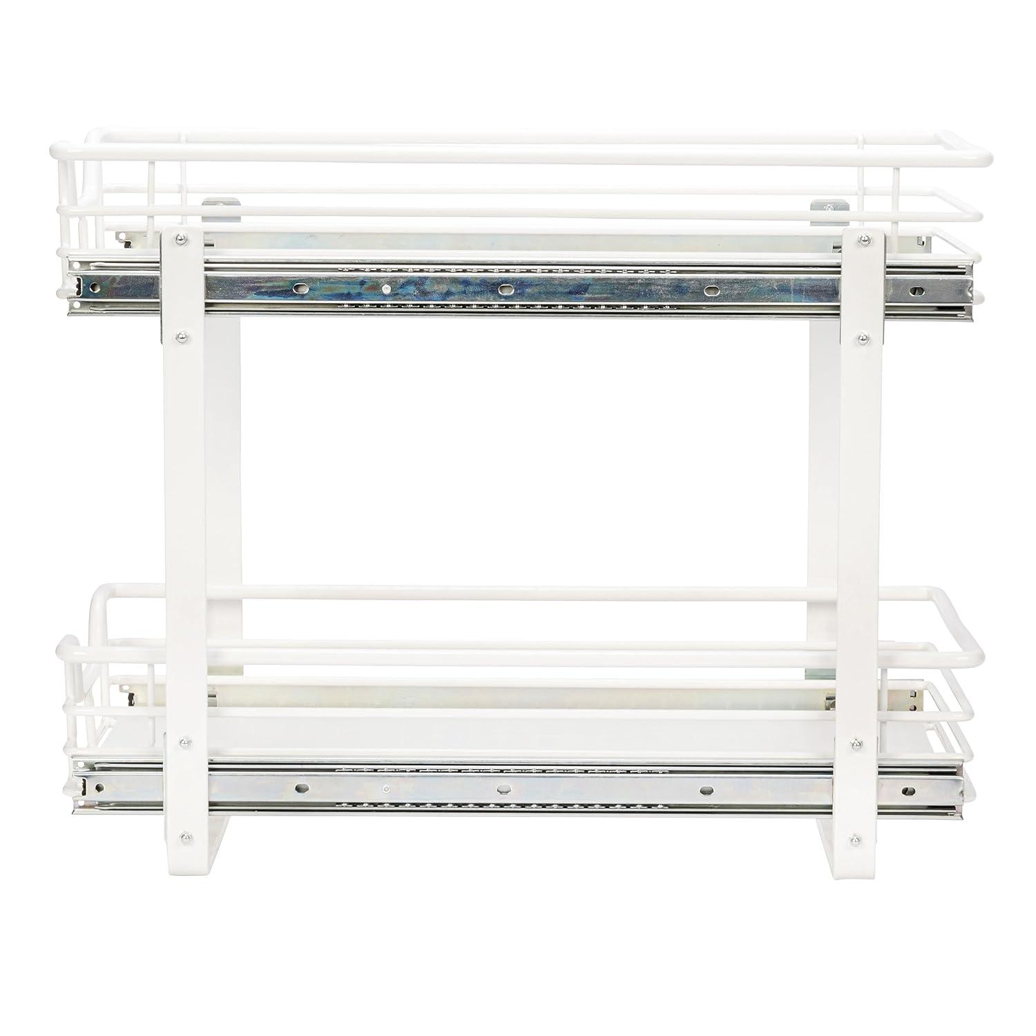 Glidez Multipurpose Powder-Coated Steel Pull-Out/Slide-Out Storage Organizer with Plastic Liners - 2-Tier Dual-Slide Design - White